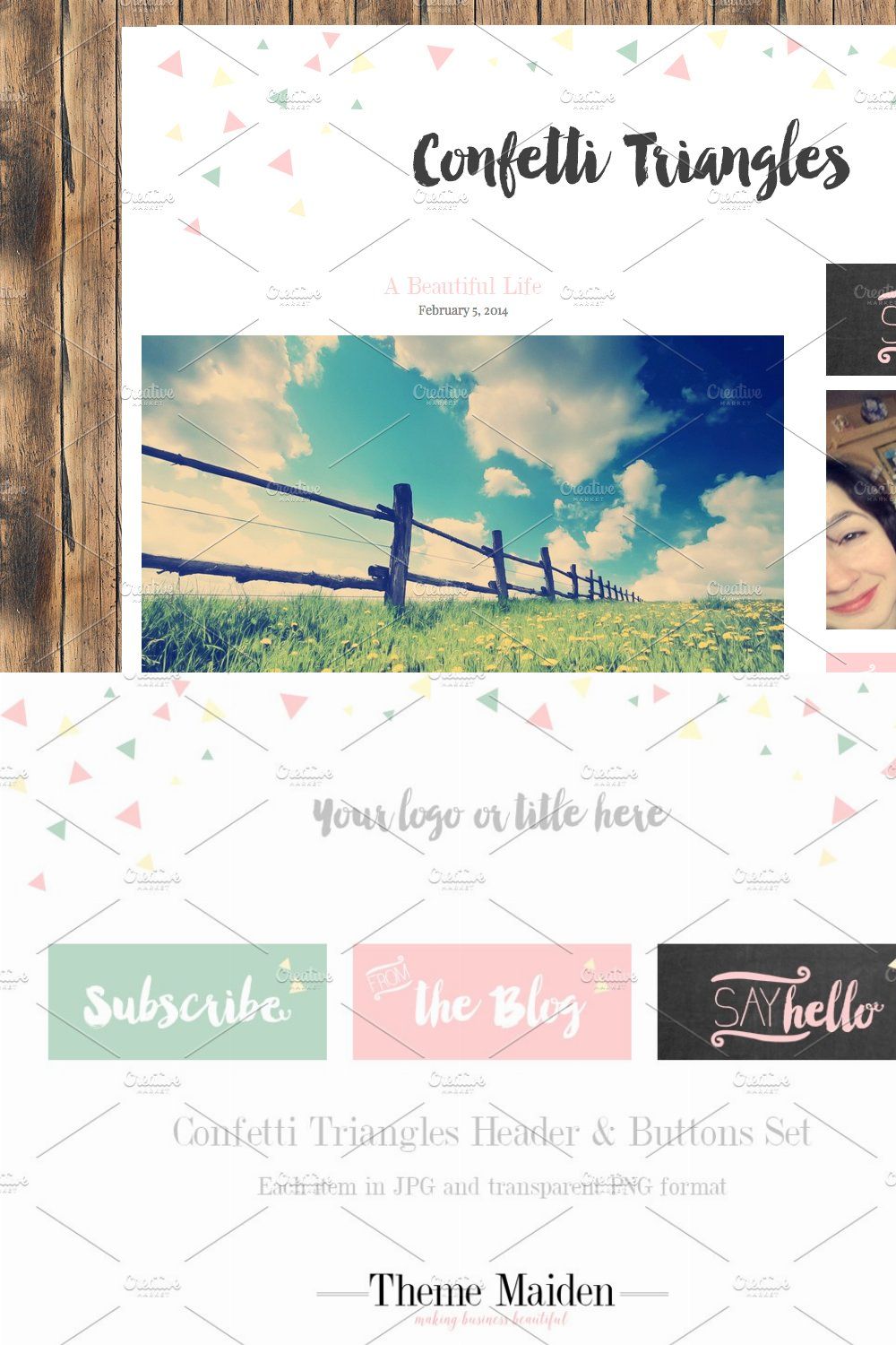 Confetti Triangles Header Button Set pinterest preview image.