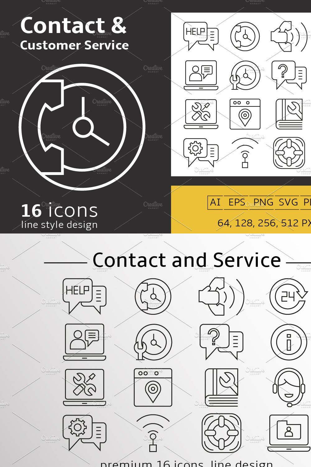 Contact & Customer Service Icons pinterest preview image.
