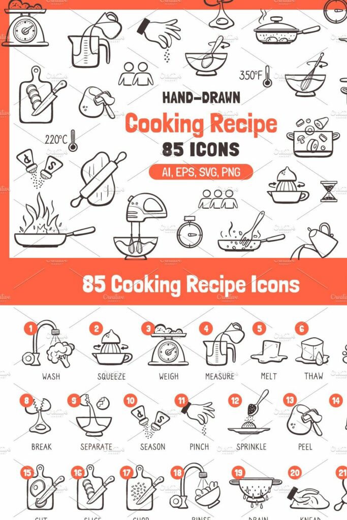 Cooking Recipe Doodle Icons – MasterBundles