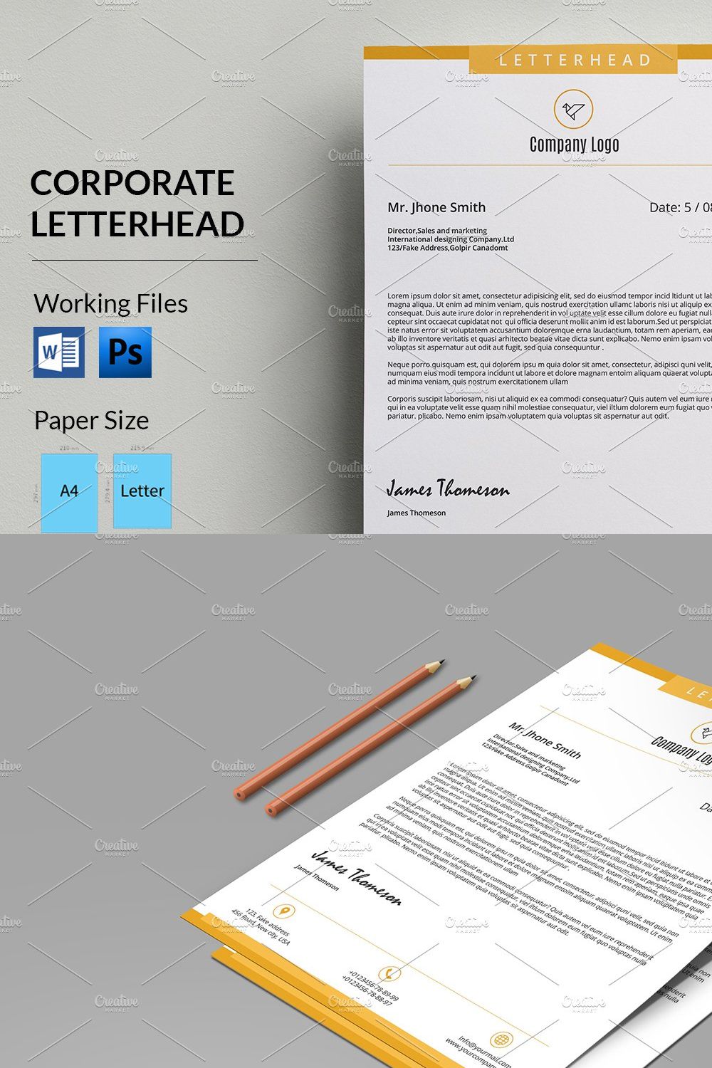 Corporate Letterhead Template-V06 pinterest preview image.