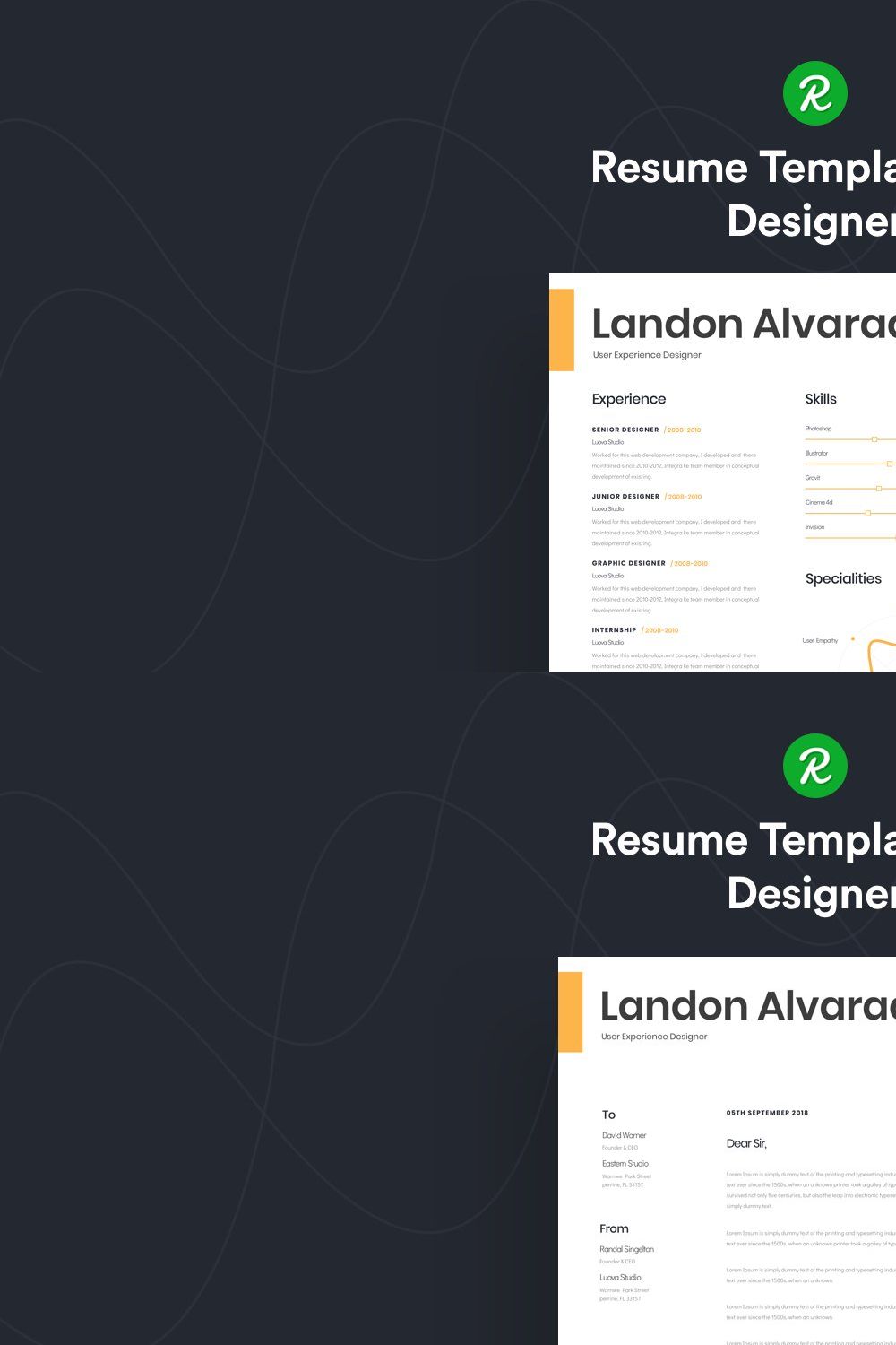 Corporate Resume Template pinterest preview image.