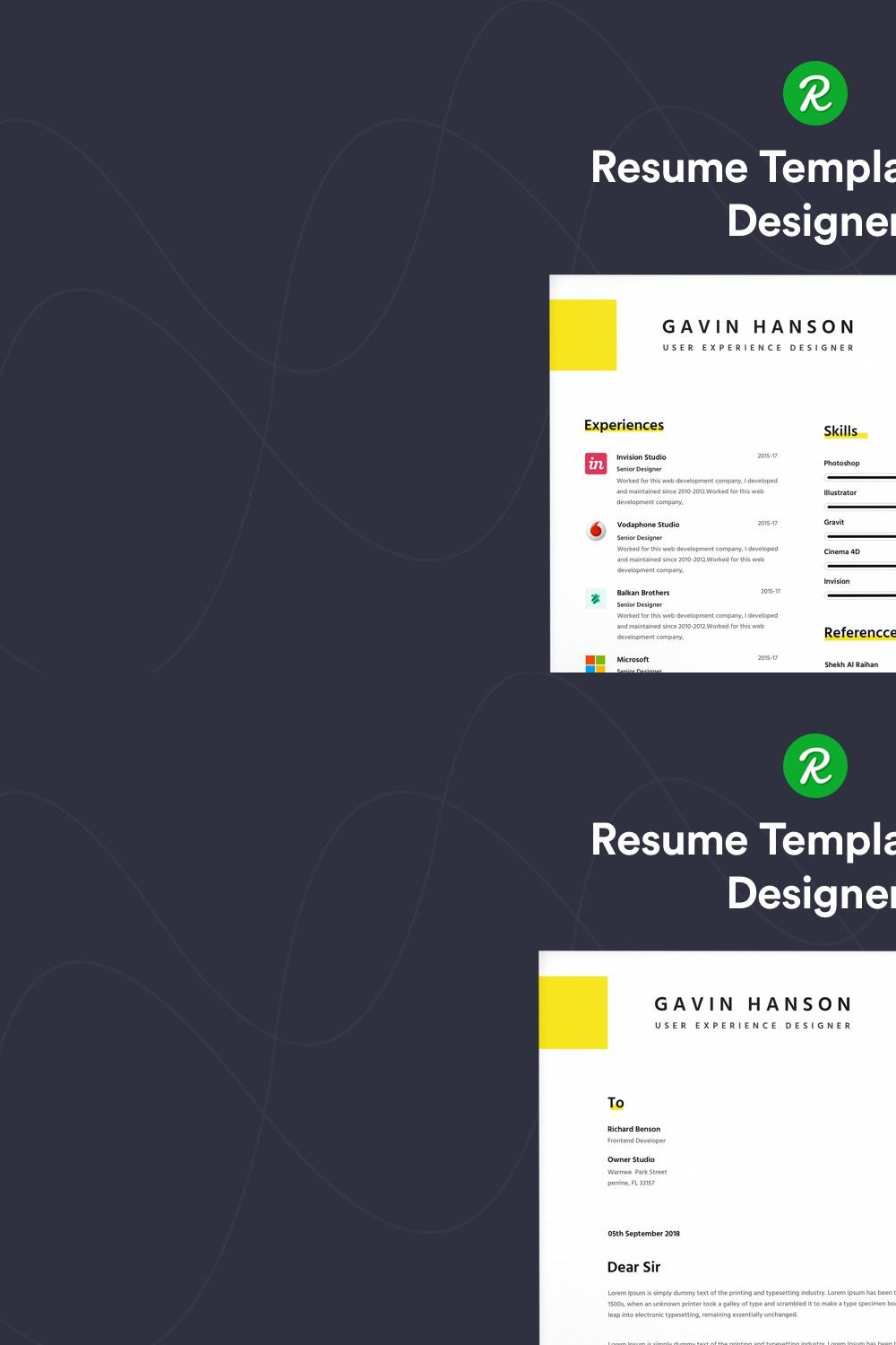 Corporate Resume with portfolio pinterest preview image.