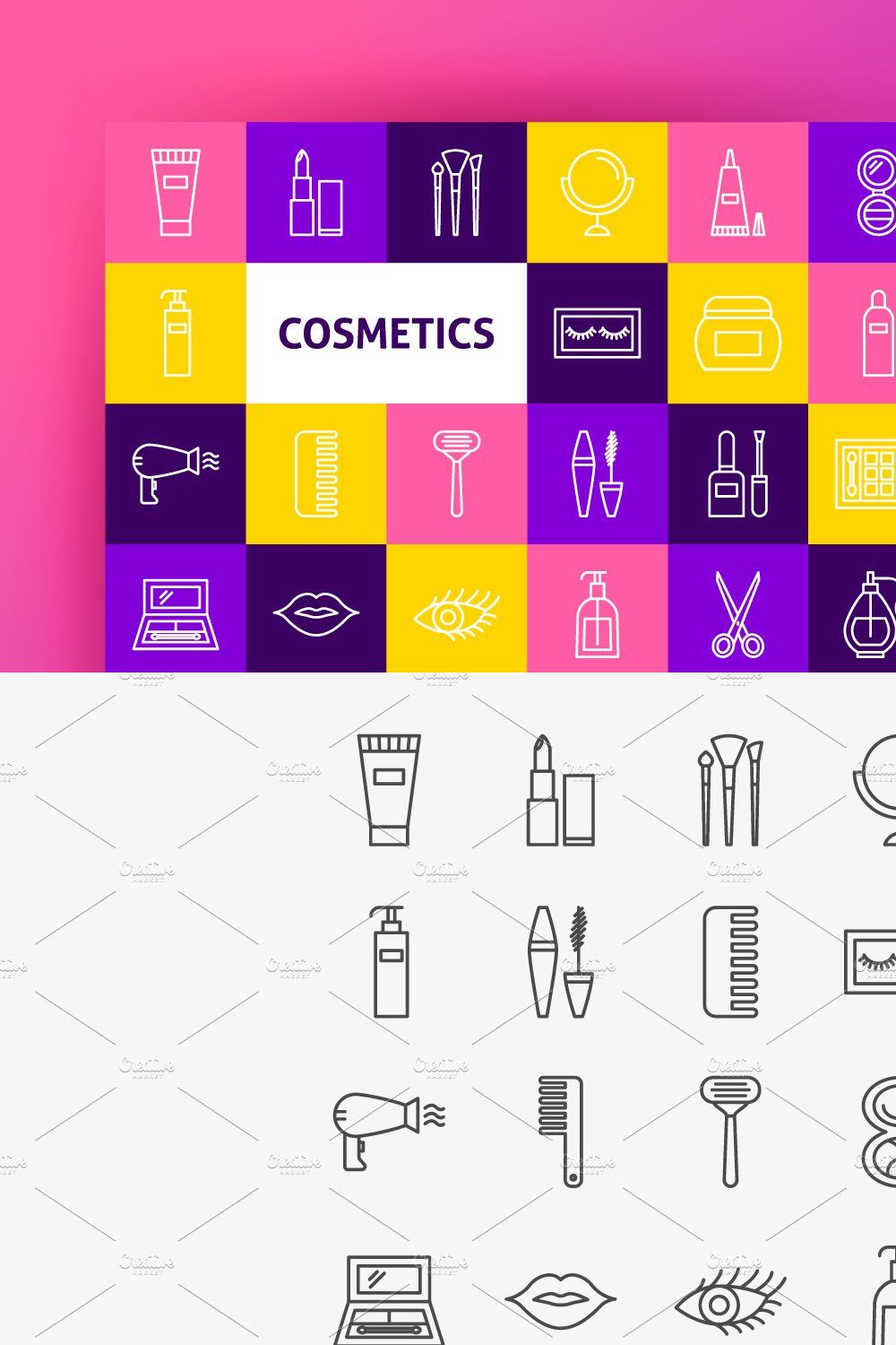 Cosmetics Line Art Vector Icons Set pinterest preview image.