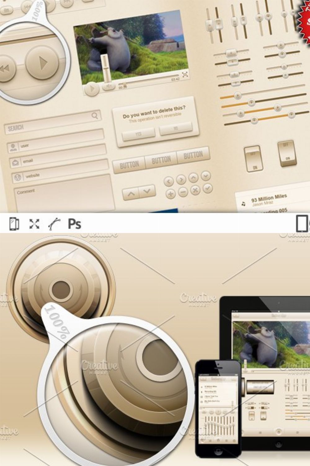 CreamUI - mobile interface kit pinterest preview image.