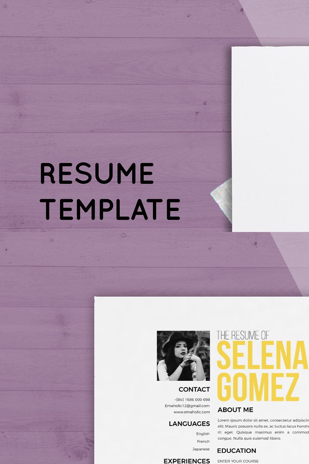 Create 1 page resume template pinterest preview image.