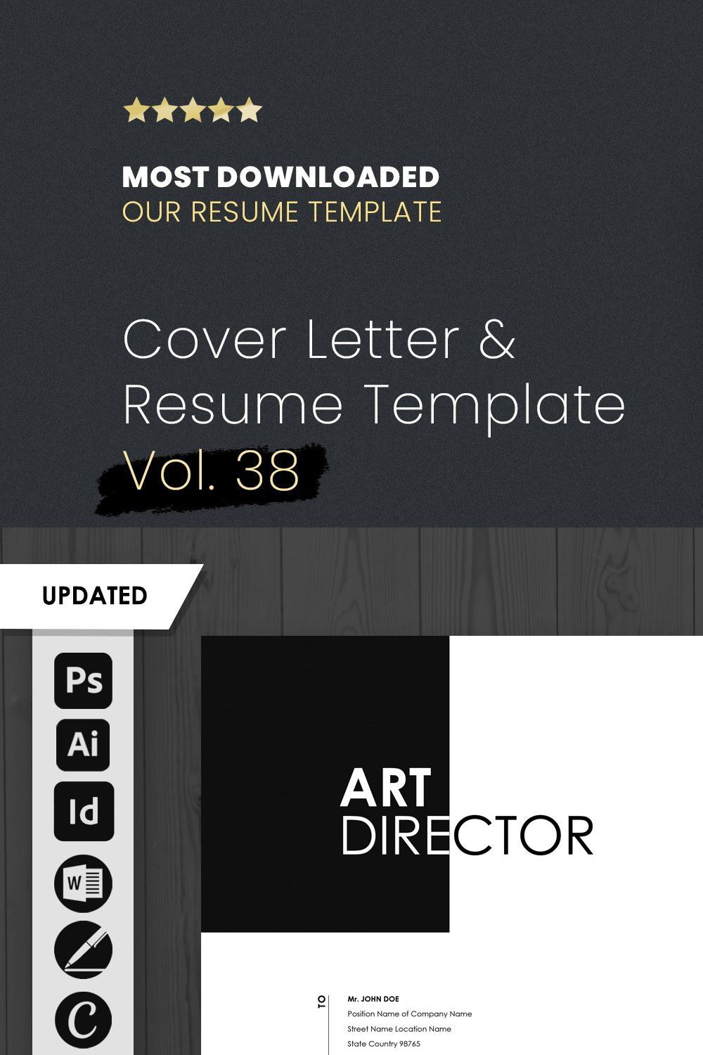 Creative Resume CV Template 38 pinterest preview image.