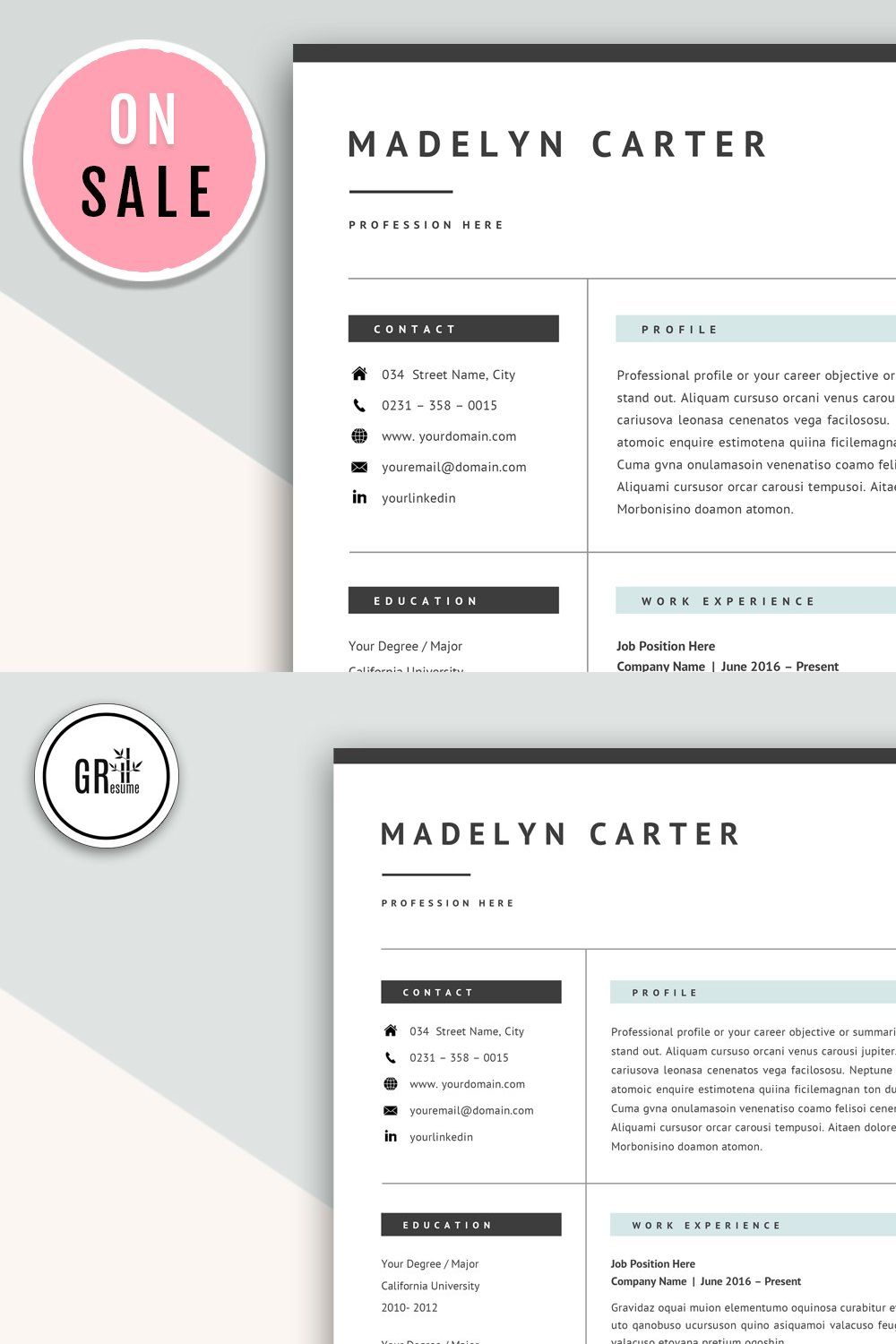 Creative Resume CV Template for Word pinterest preview image.