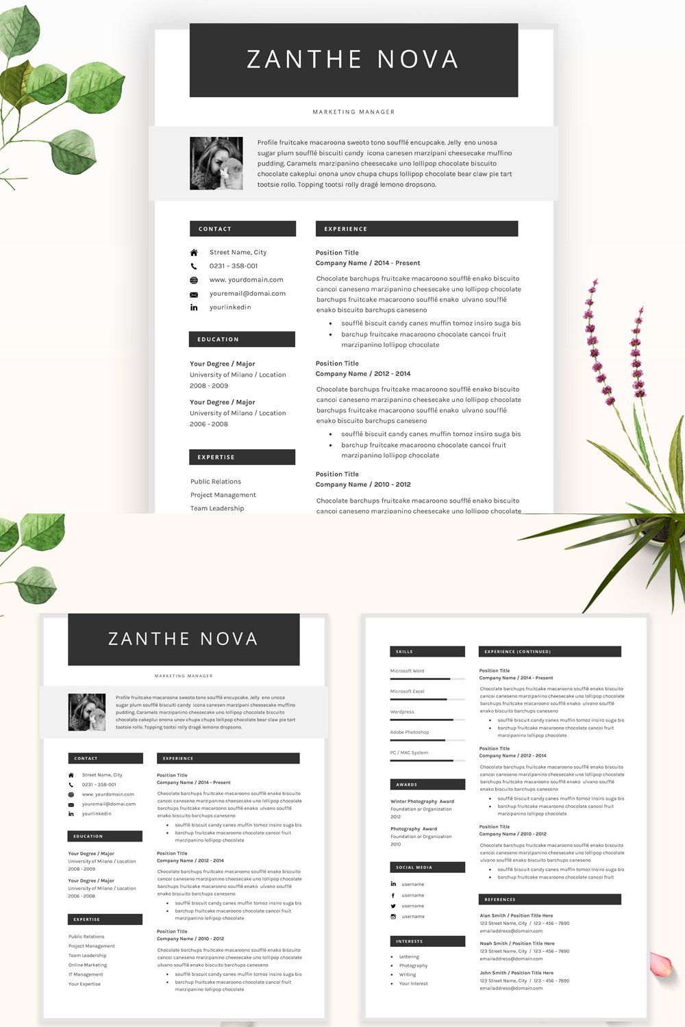 Creative Resume CV Template - ZN pinterest preview image.