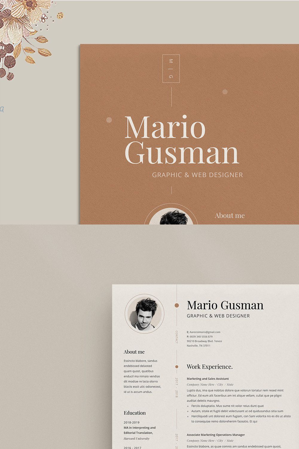 Creative Resume Template pinterest preview image.