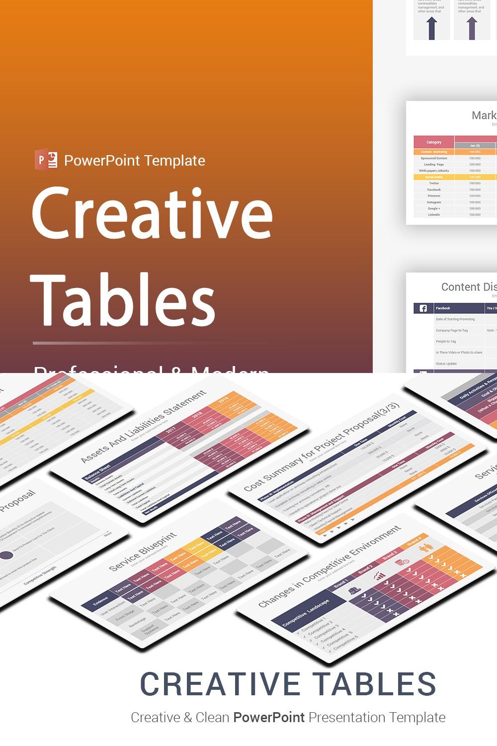 Creative Tables PowerPoint pinterest preview image.