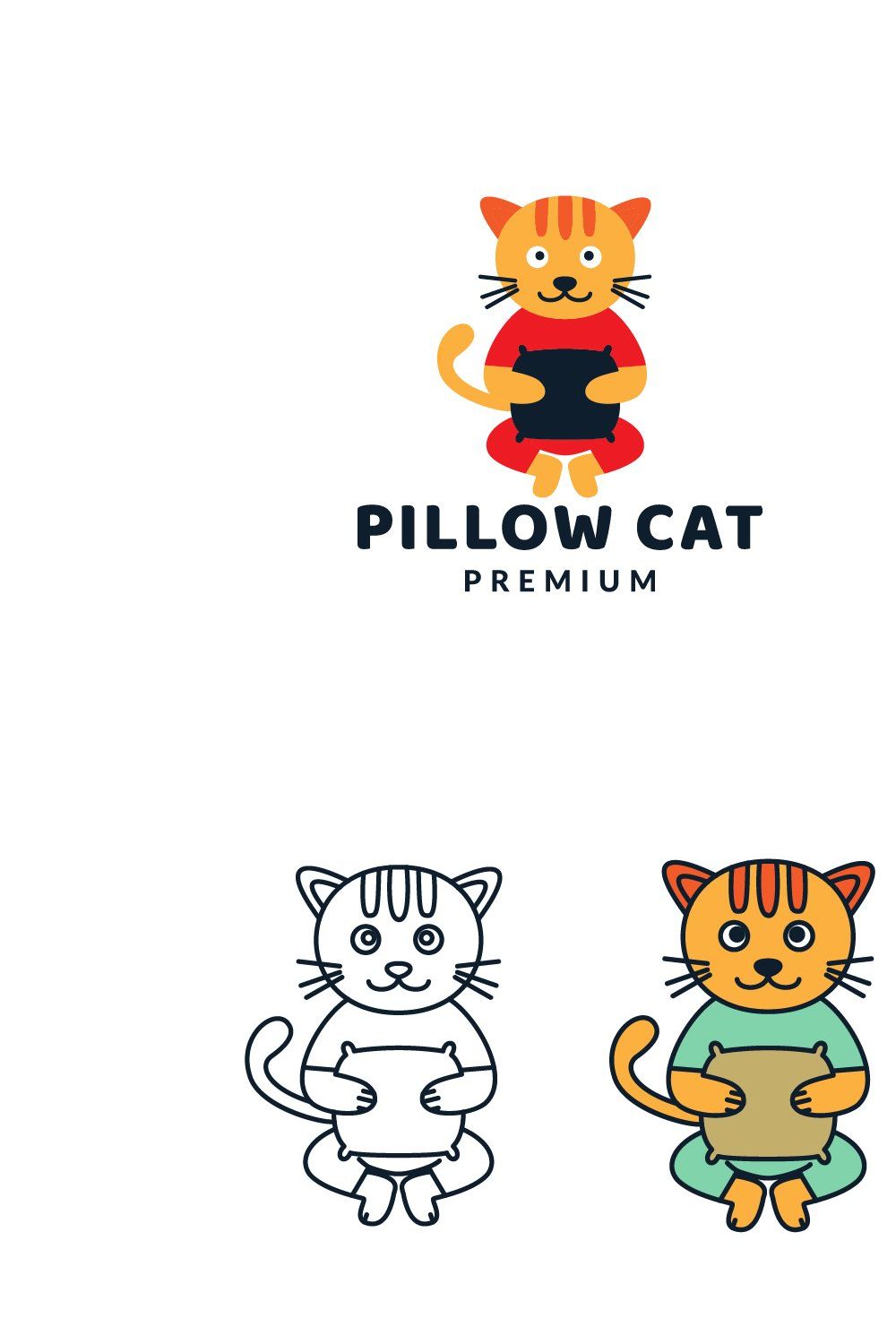 cute cat with pillow flat logo pinterest preview image.