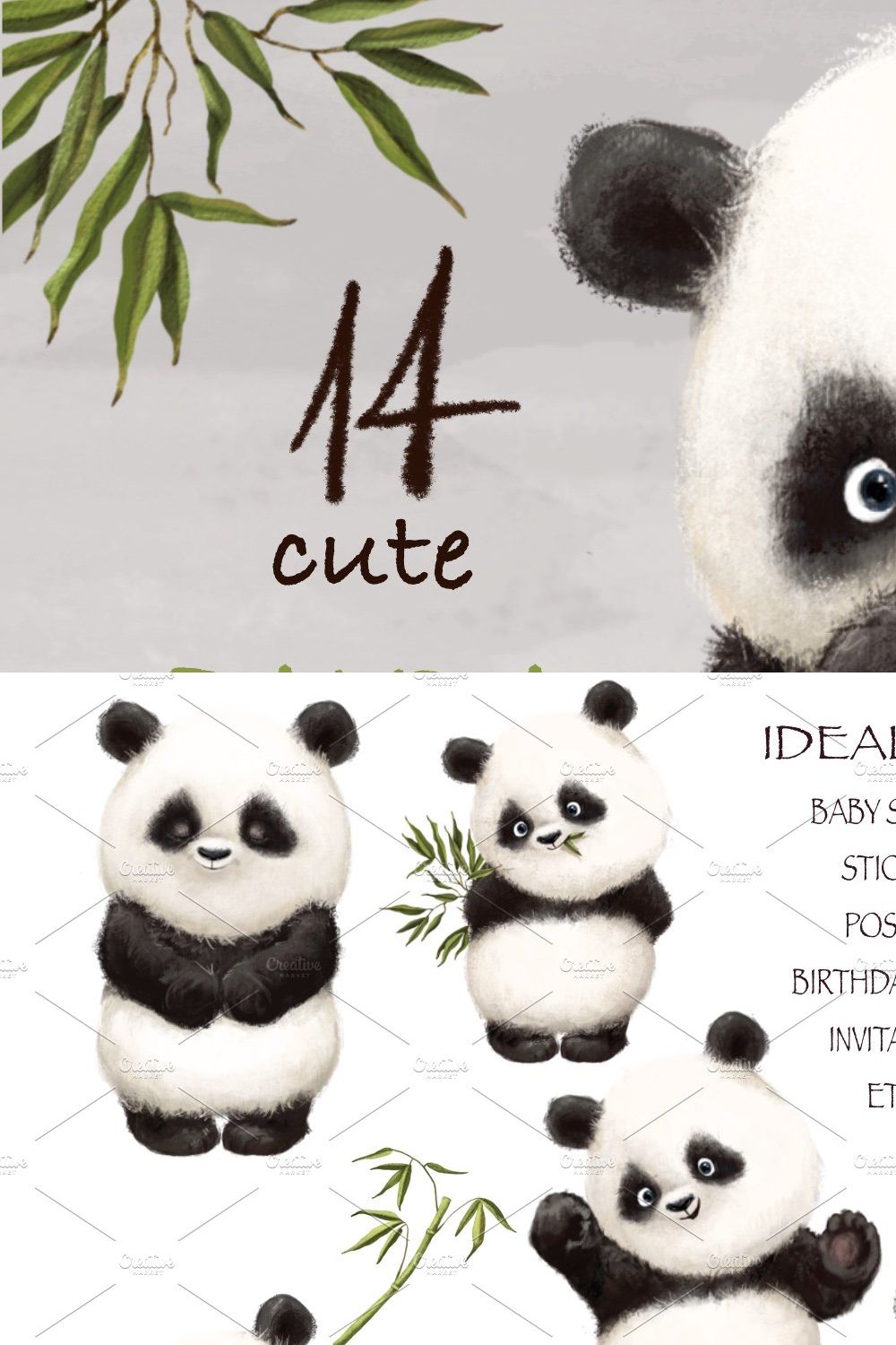 Cute Panda pinterest preview image.