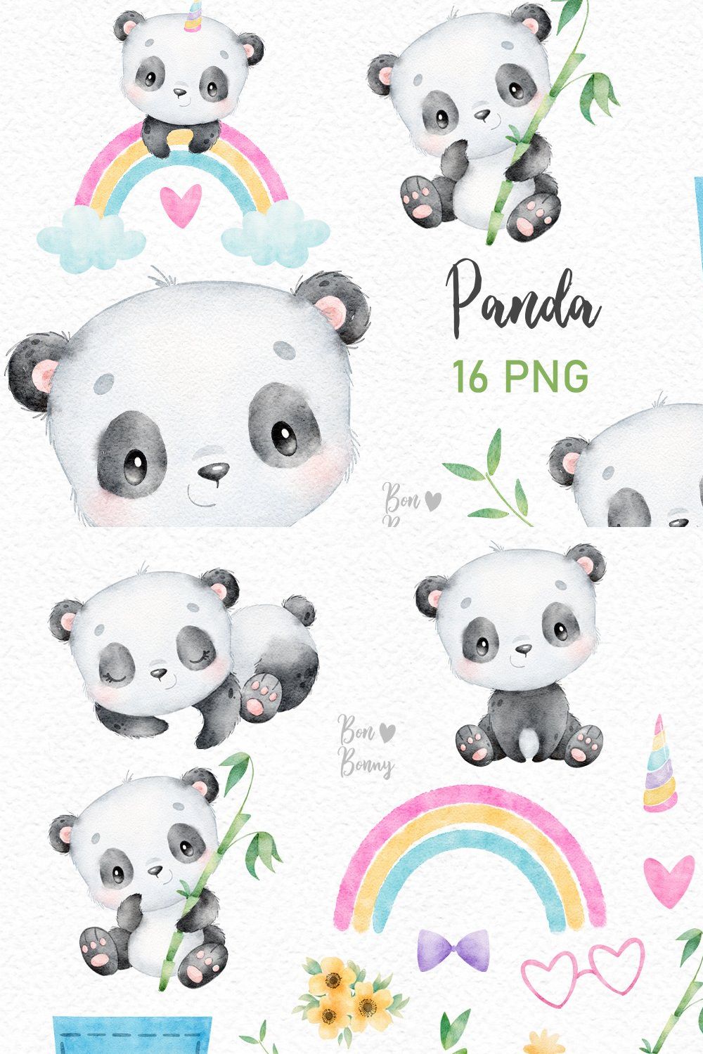 Cute Panda Watercolor Clipart pinterest preview image.