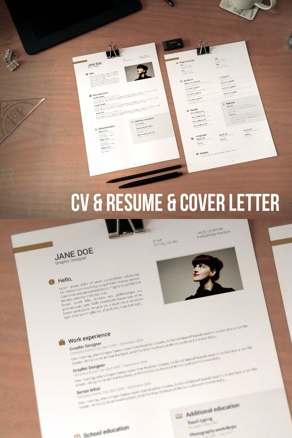 CV, resume and cover letter set v2 pinterest preview image.