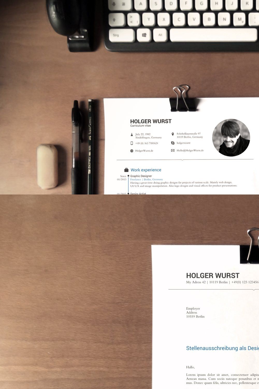 CV, resume and cover letter template pinterest preview image.