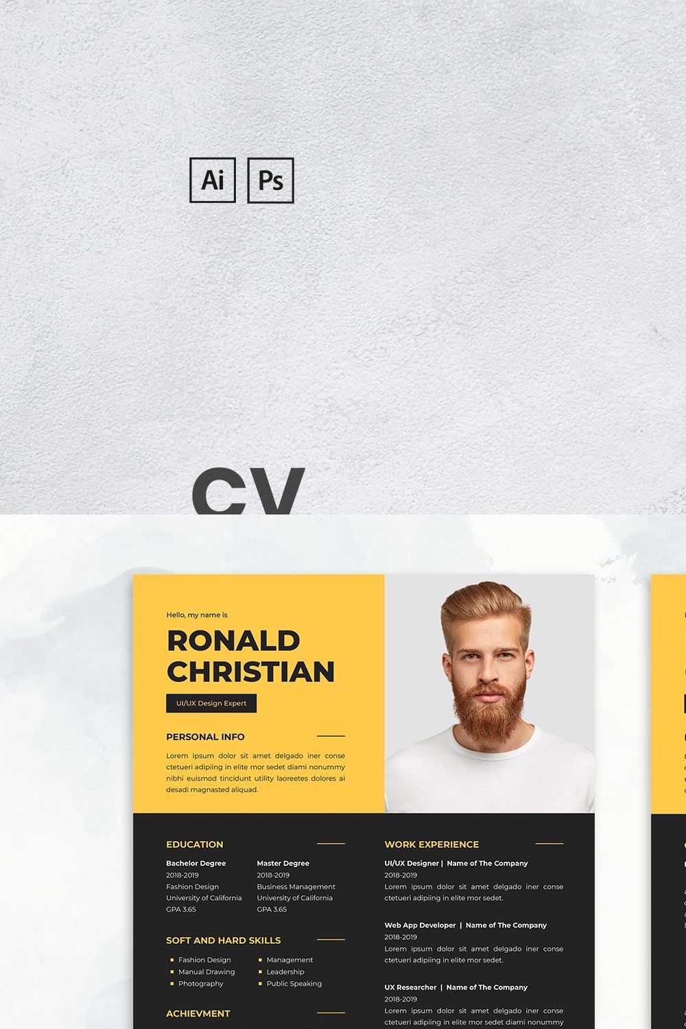 CV Resume Template pinterest preview image.