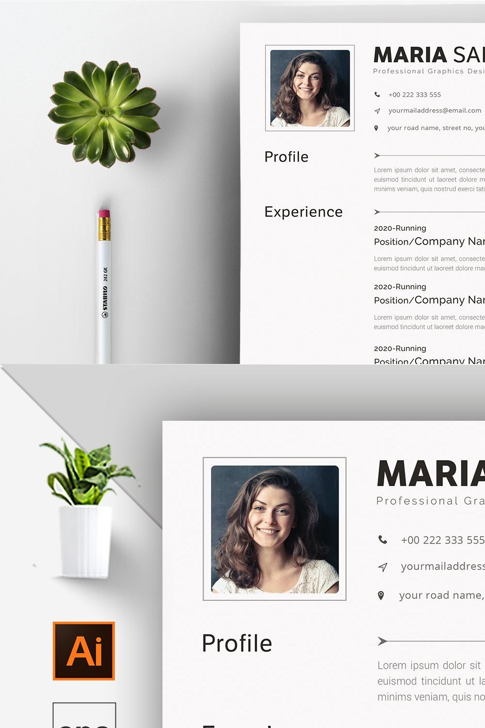 CV / Resume Template pinterest preview image.