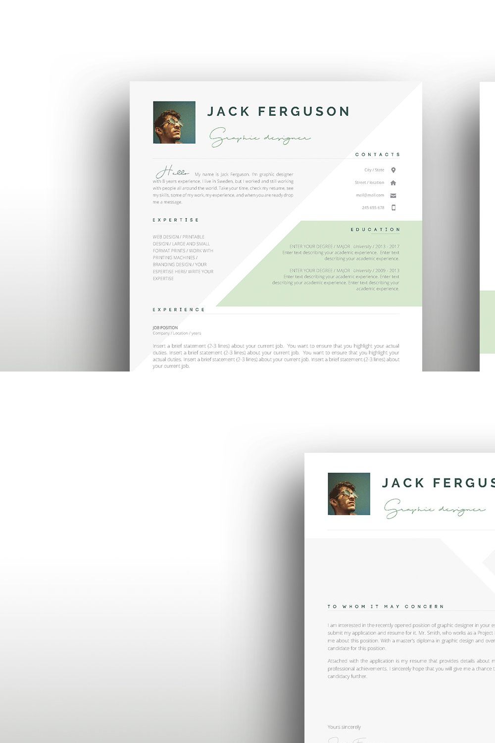 CV / Resume template for MS Word pinterest preview image.