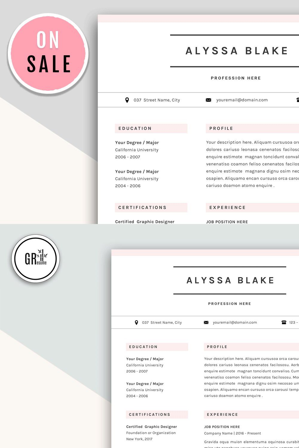 CV Resume Template for Word pinterest preview image.