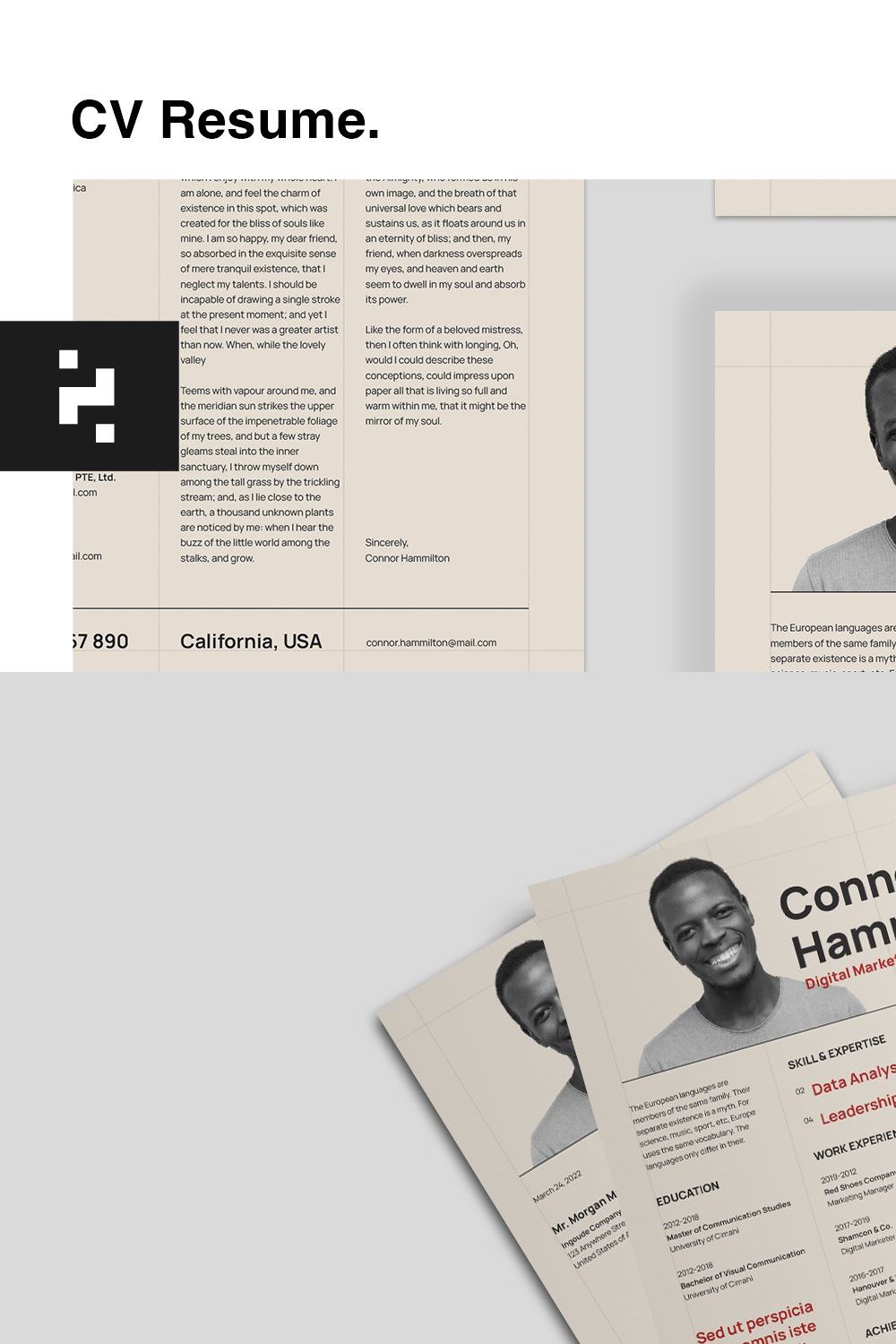 CV Resume Template - Swiss Style pinterest preview image.