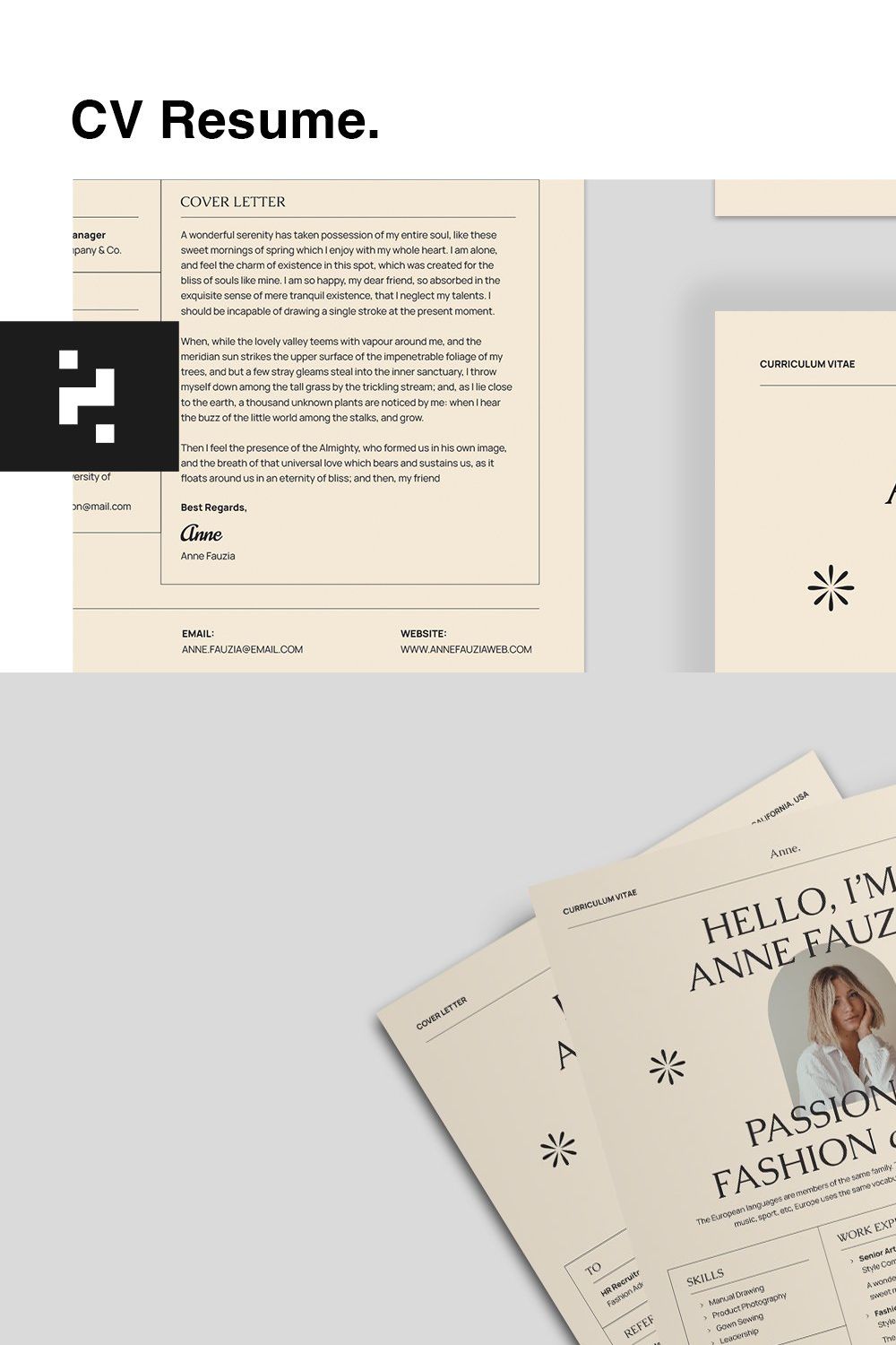 CV Resume Template - Vintage Style pinterest preview image.