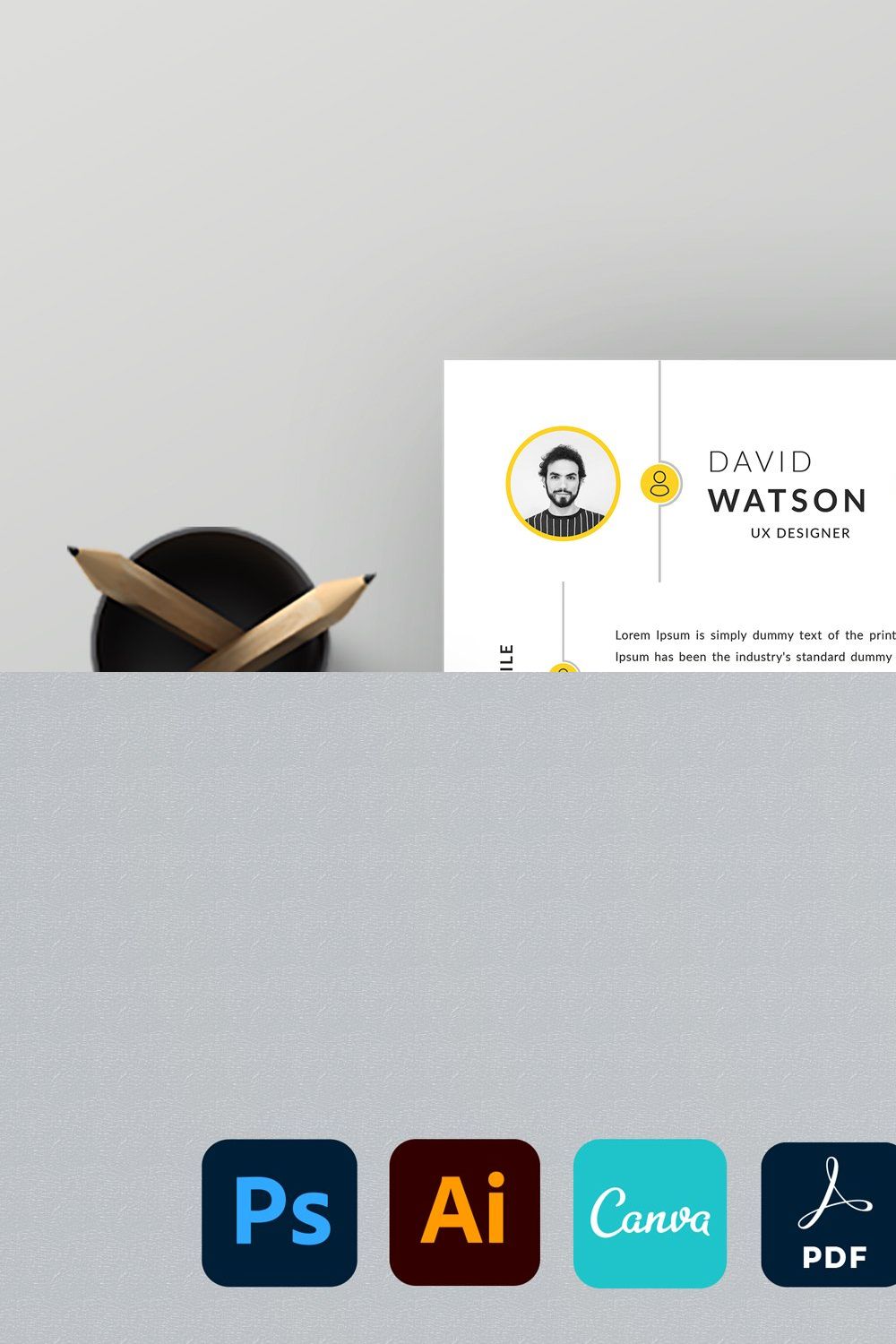 cv resume word and canva template pinterest preview image.