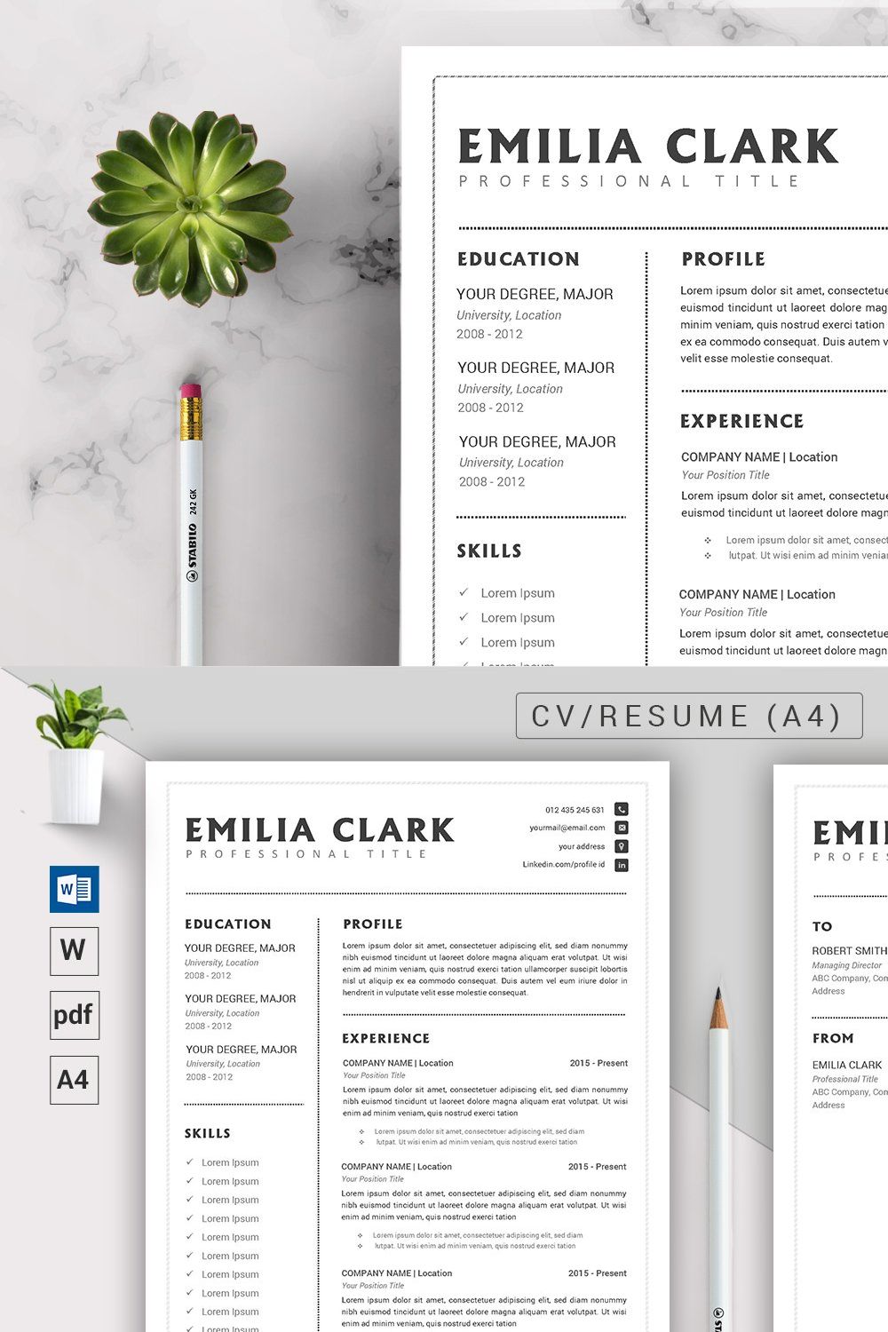 CV Resume Word Docx Template pinterest preview image.