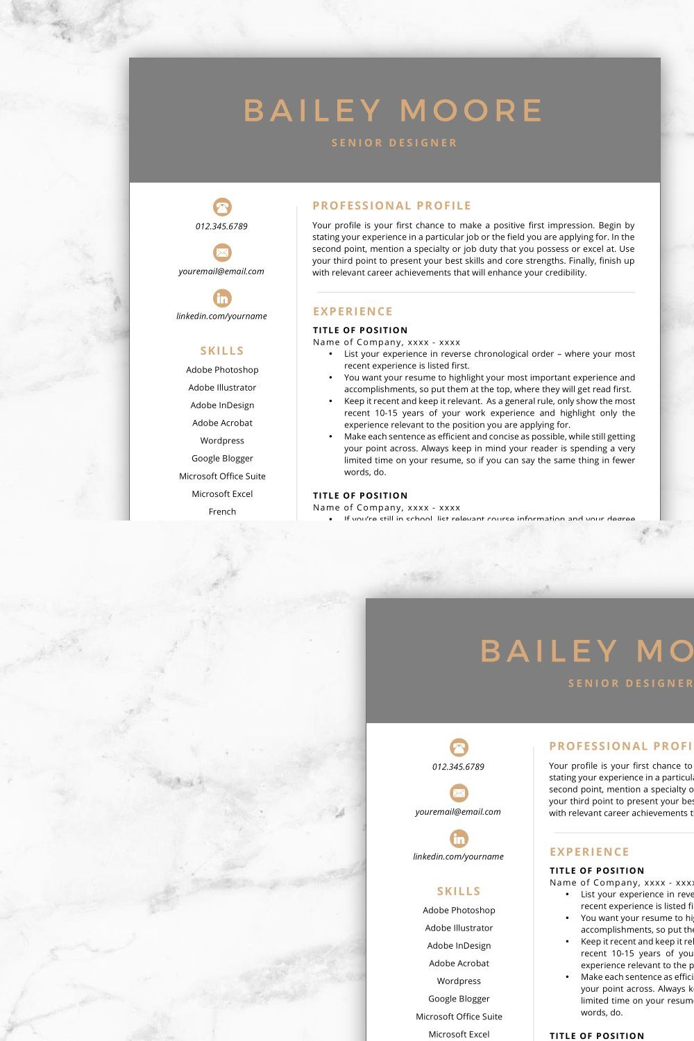 CV Template/Resume - Bailey pinterest preview image.