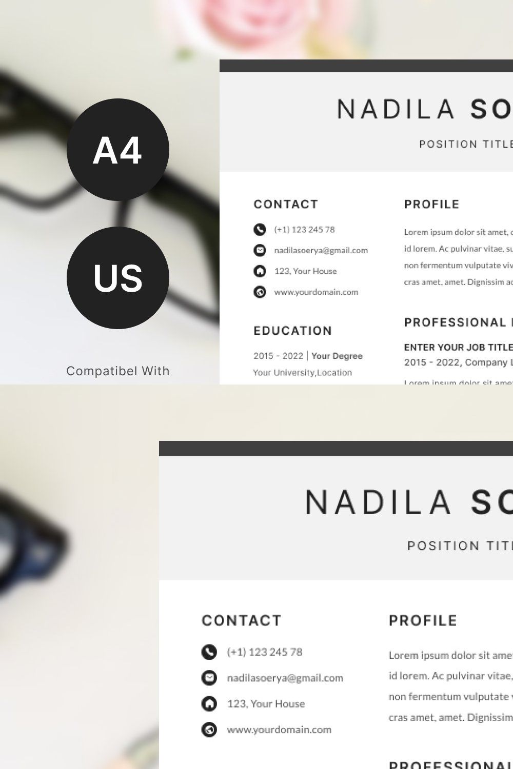 Cv/Resume & Cover Later Minimalist pinterest preview image.