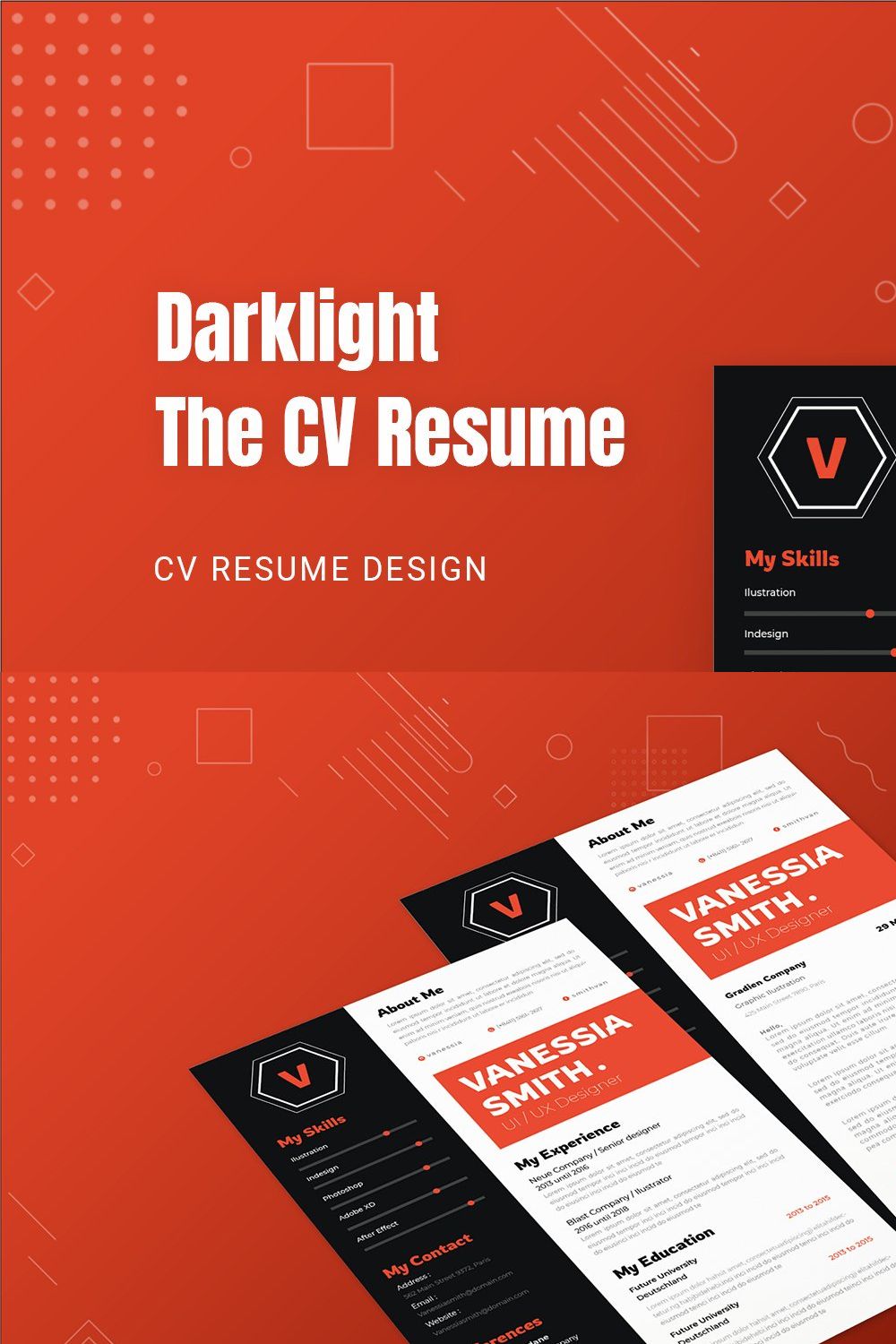 Darklight CV Resume pinterest preview image.