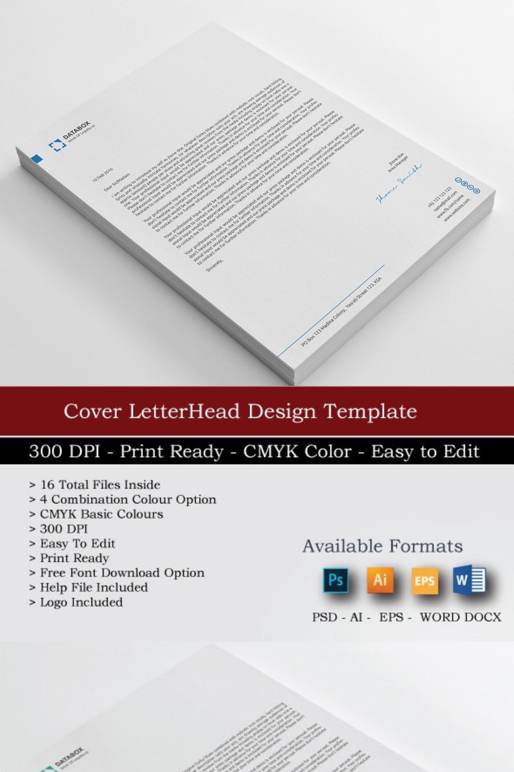 Data box Letterheads with MS Word pinterest preview image.