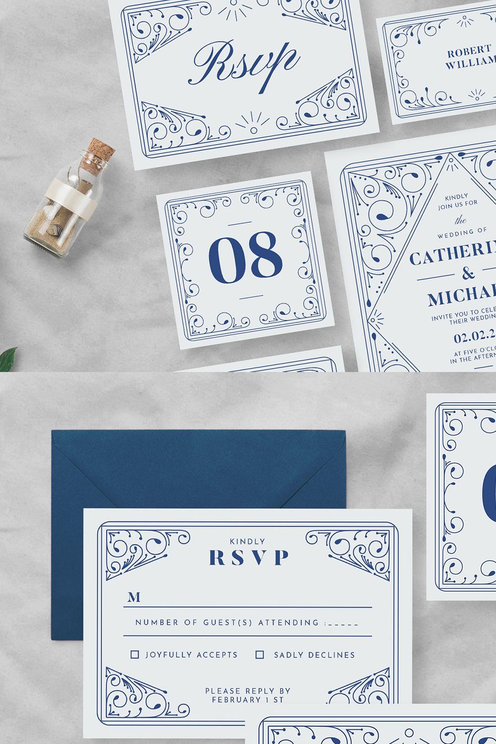 Decorative Wedding Invitation Suite pinterest preview image.