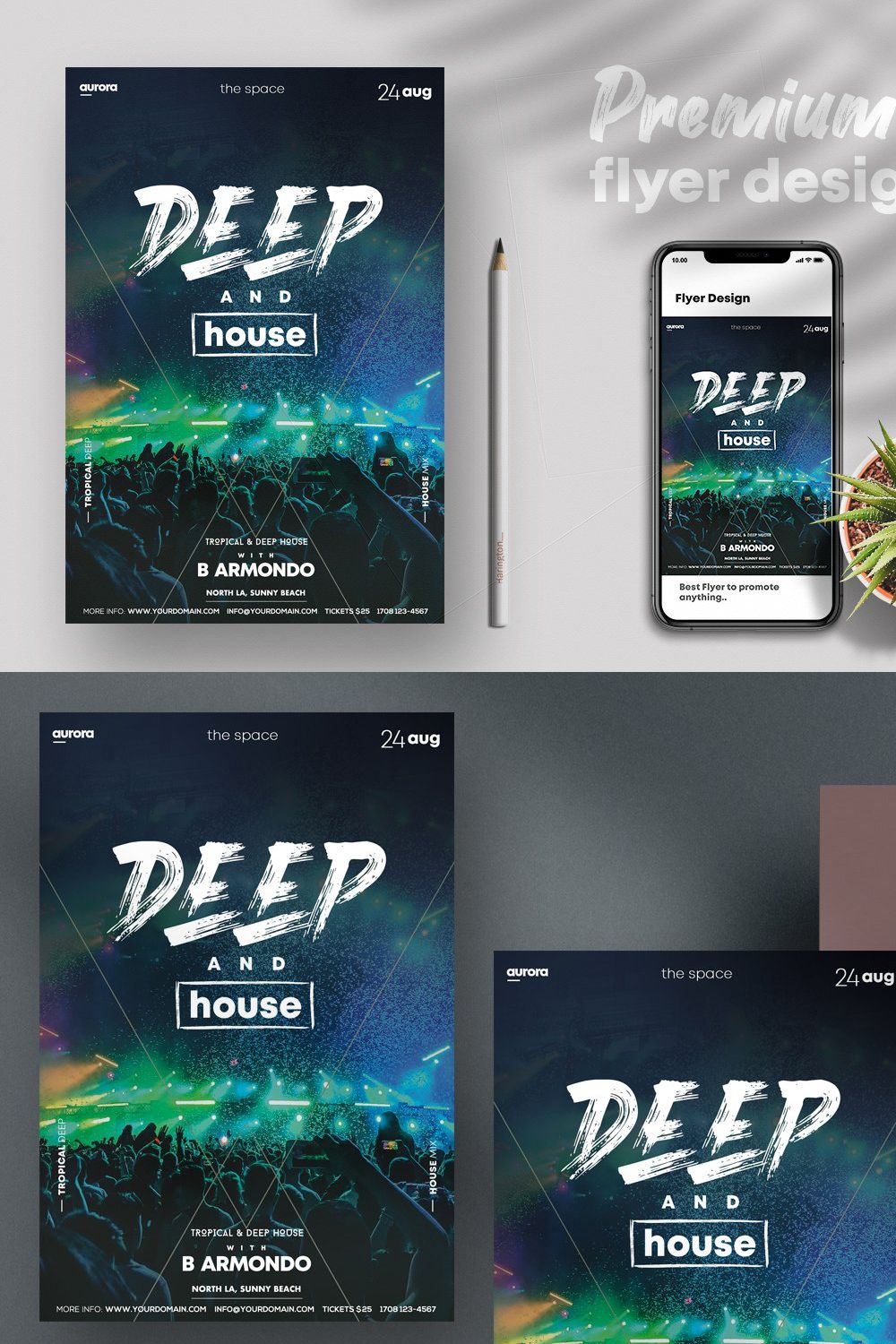 Deep & House Party Flyer (PSD) pinterest preview image.