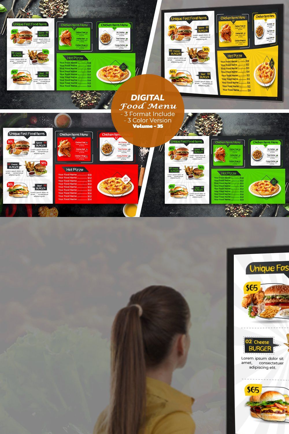 Digital Food Menu Design Template pinterest preview image.