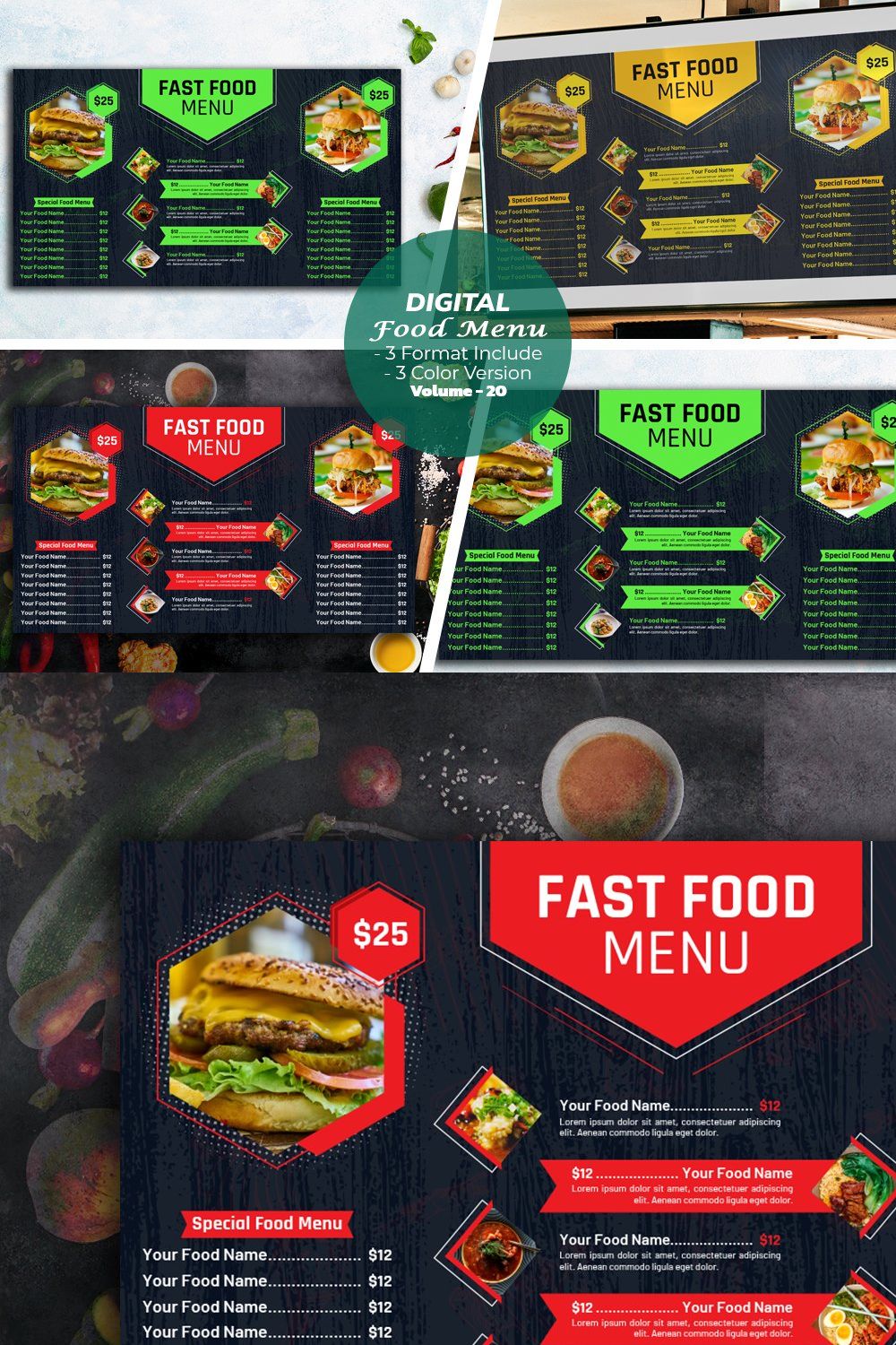 Digital Food Menu Design Template pinterest preview image.