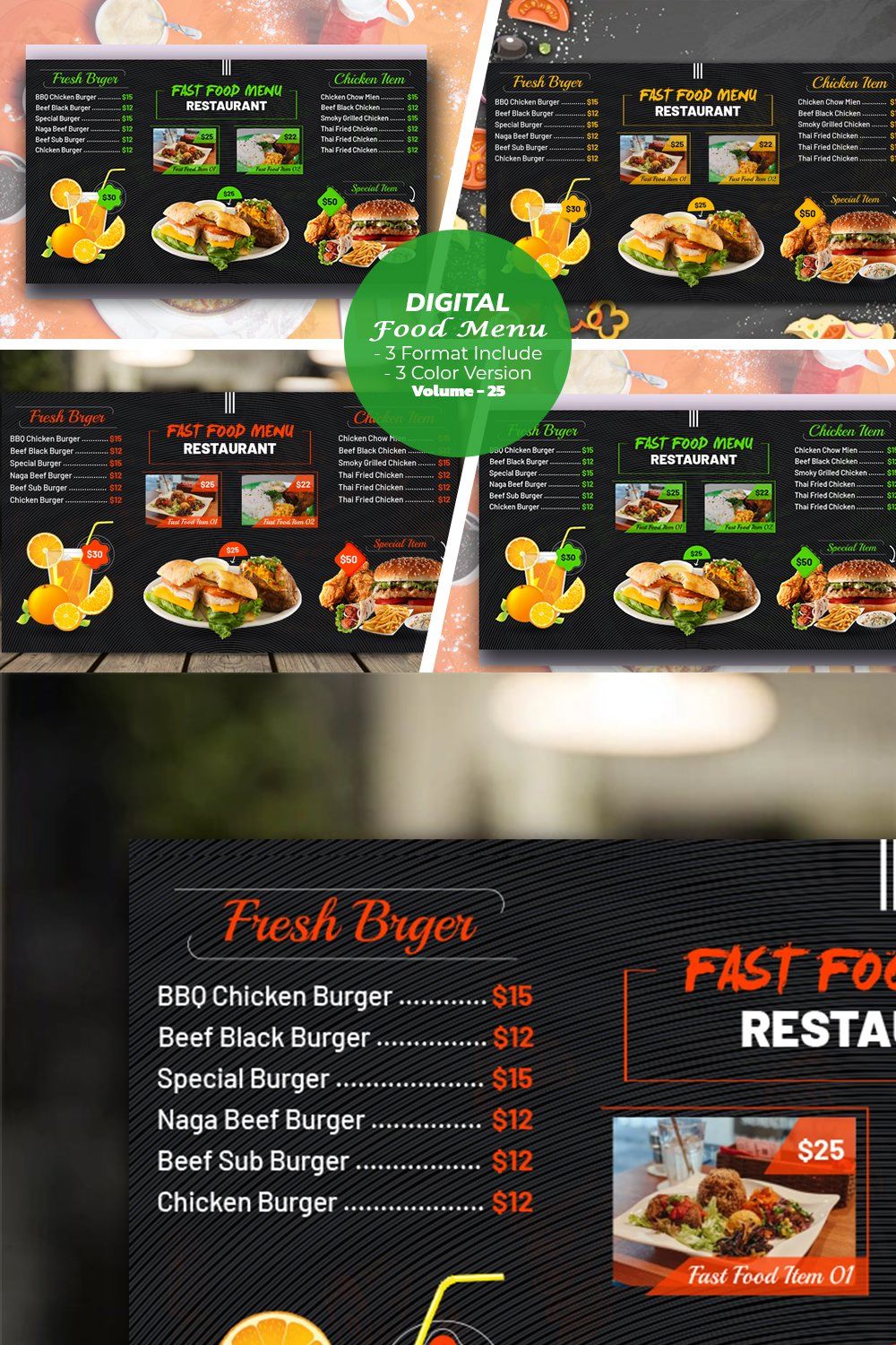 Digital Food Menu Design Template pinterest preview image.