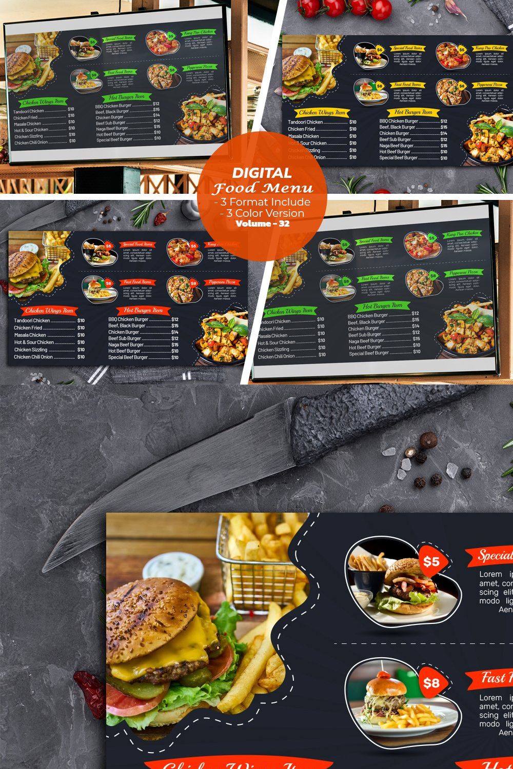 Digital Food Menu Design Template pinterest preview image.