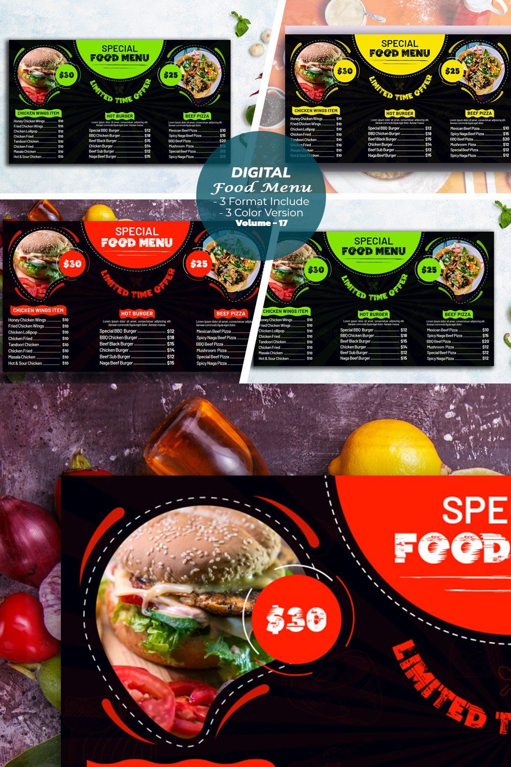 Digital Food Menu Template pinterest preview image.