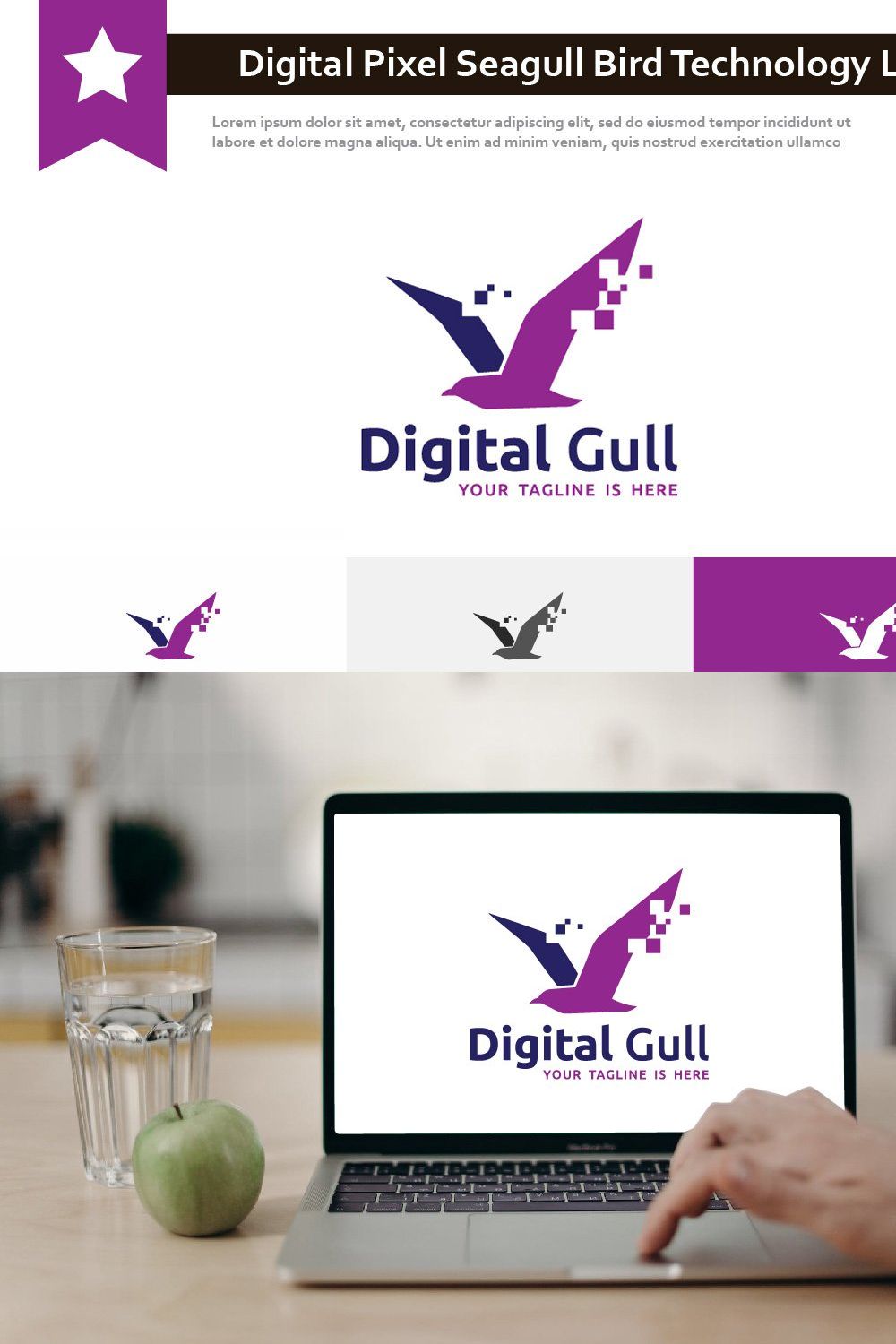 Digital Pixel Seagull Bird Logo pinterest preview image.