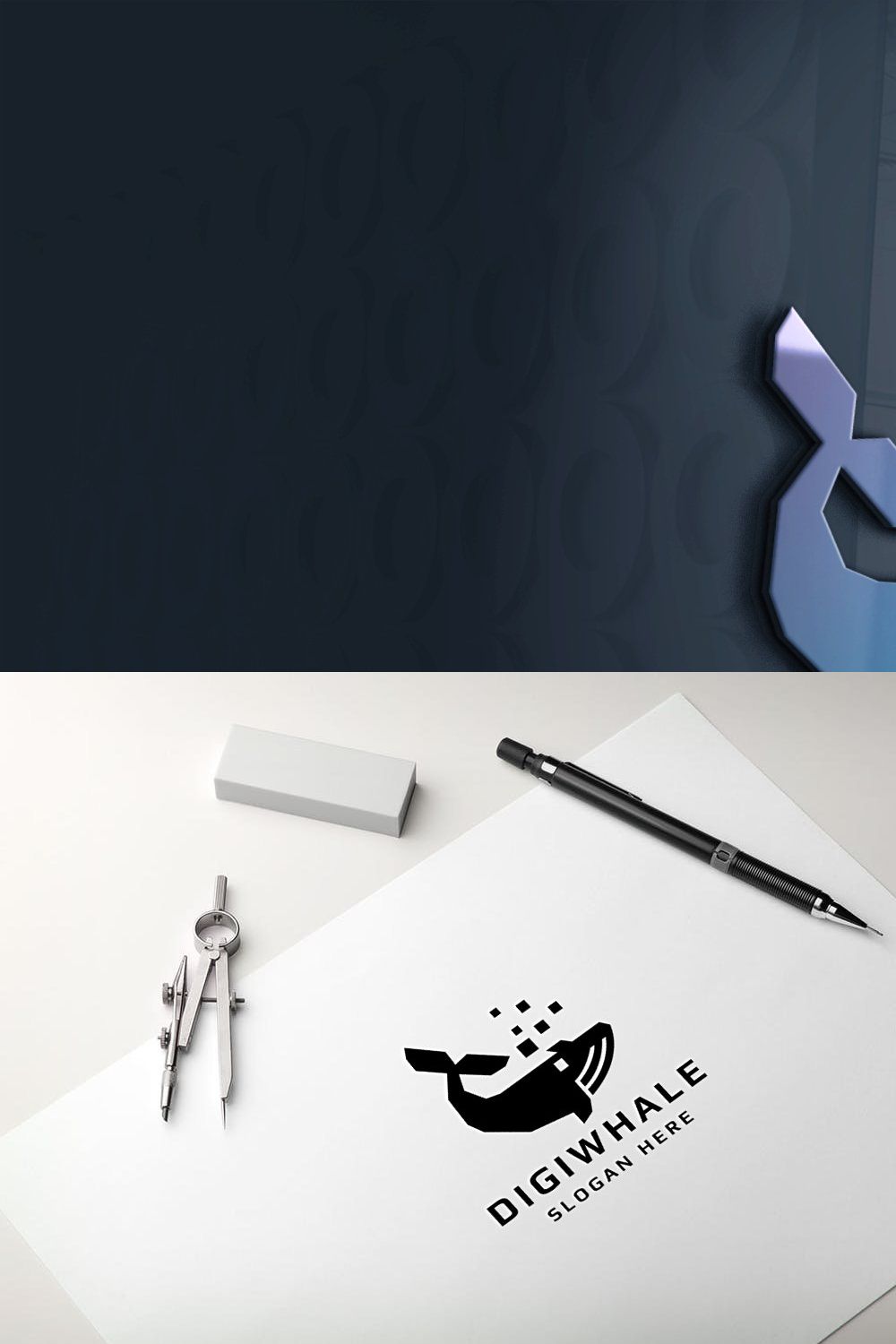 Digital Whale Logo Template pinterest preview image.