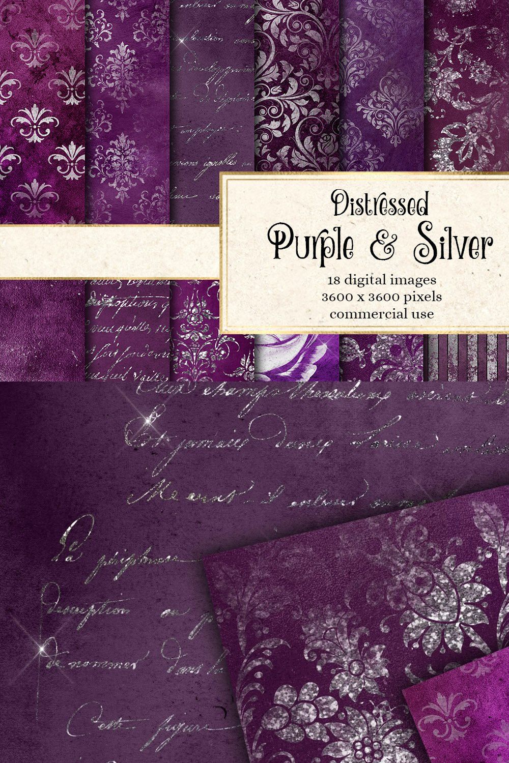 Distressed Purple & Silver pinterest preview image.