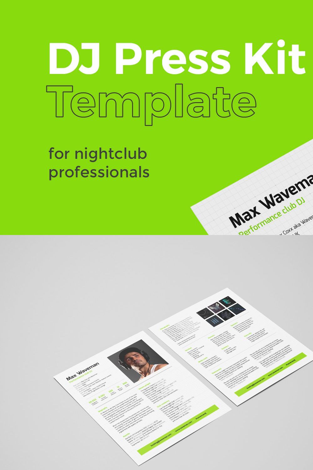 DJ Press Kit / Resume template pinterest preview image.