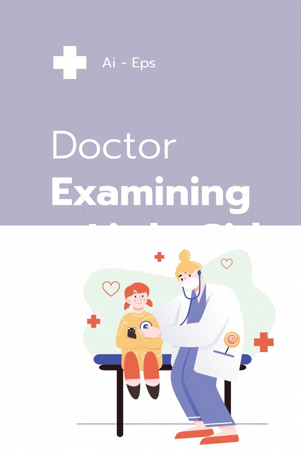 Doctor Examining a Girl Illustration pinterest preview image.