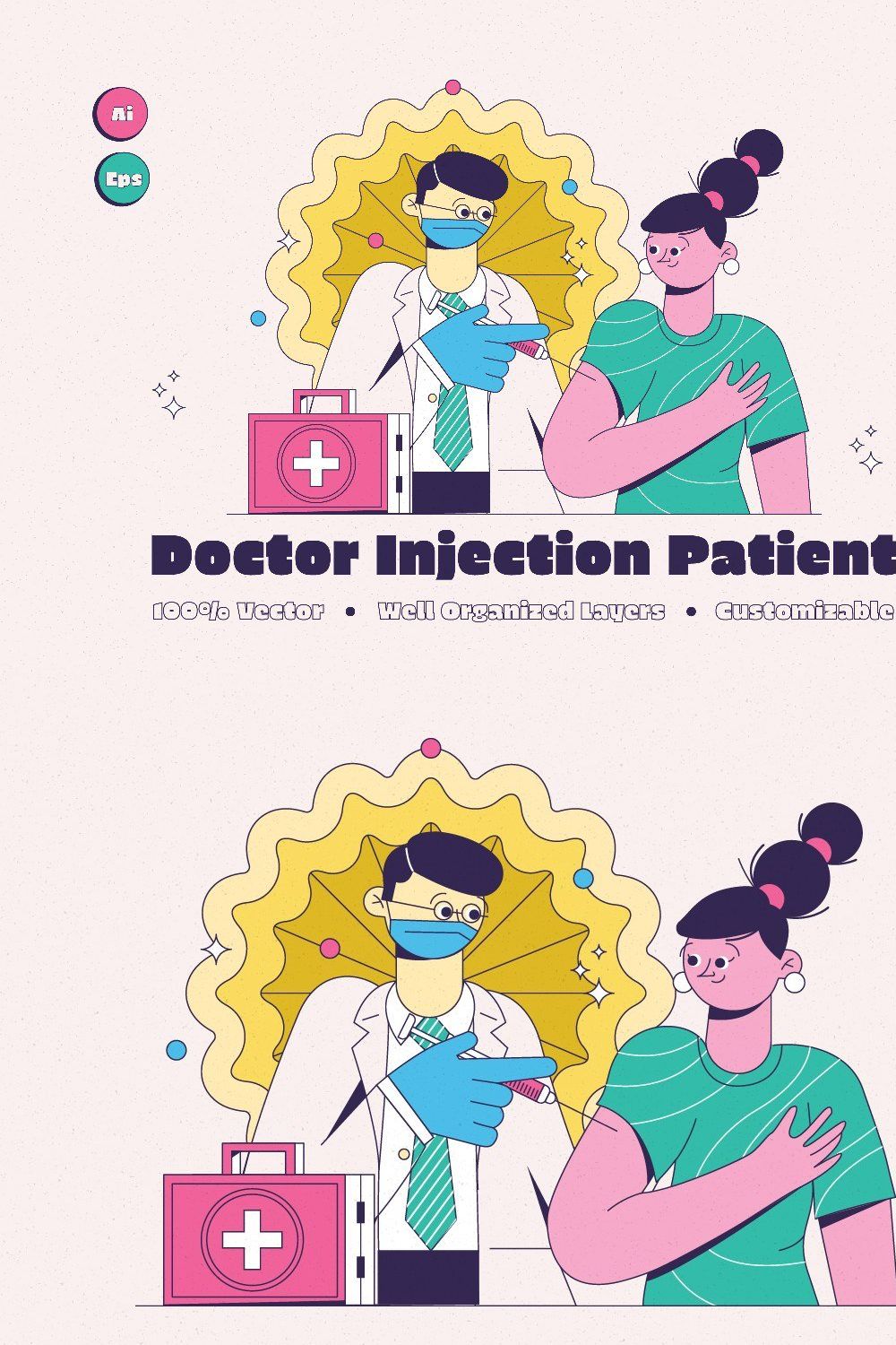 Doctor Injection PatientIllustration pinterest preview image.
