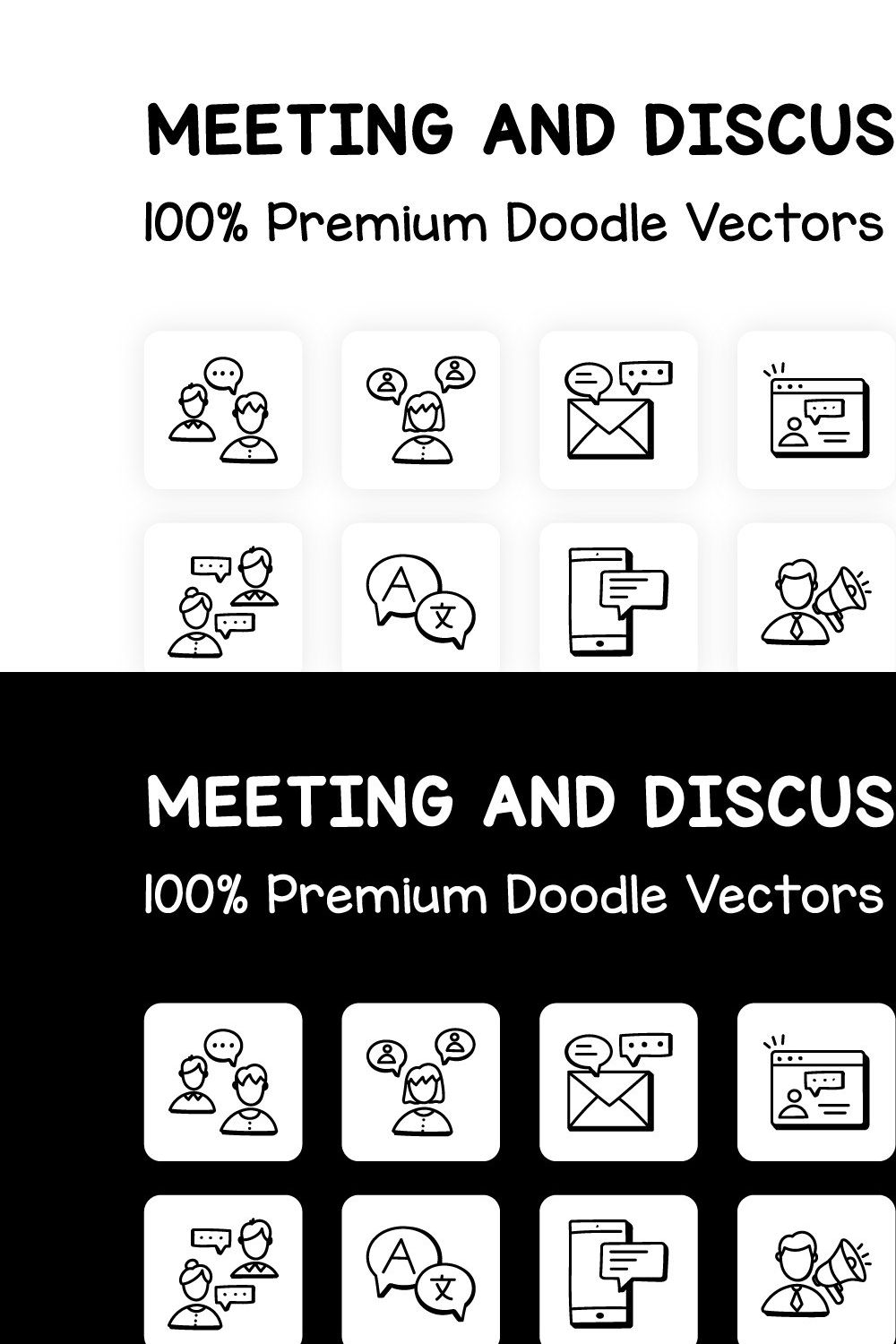 Doodle Discussion and Meeting Icons pinterest preview image.
