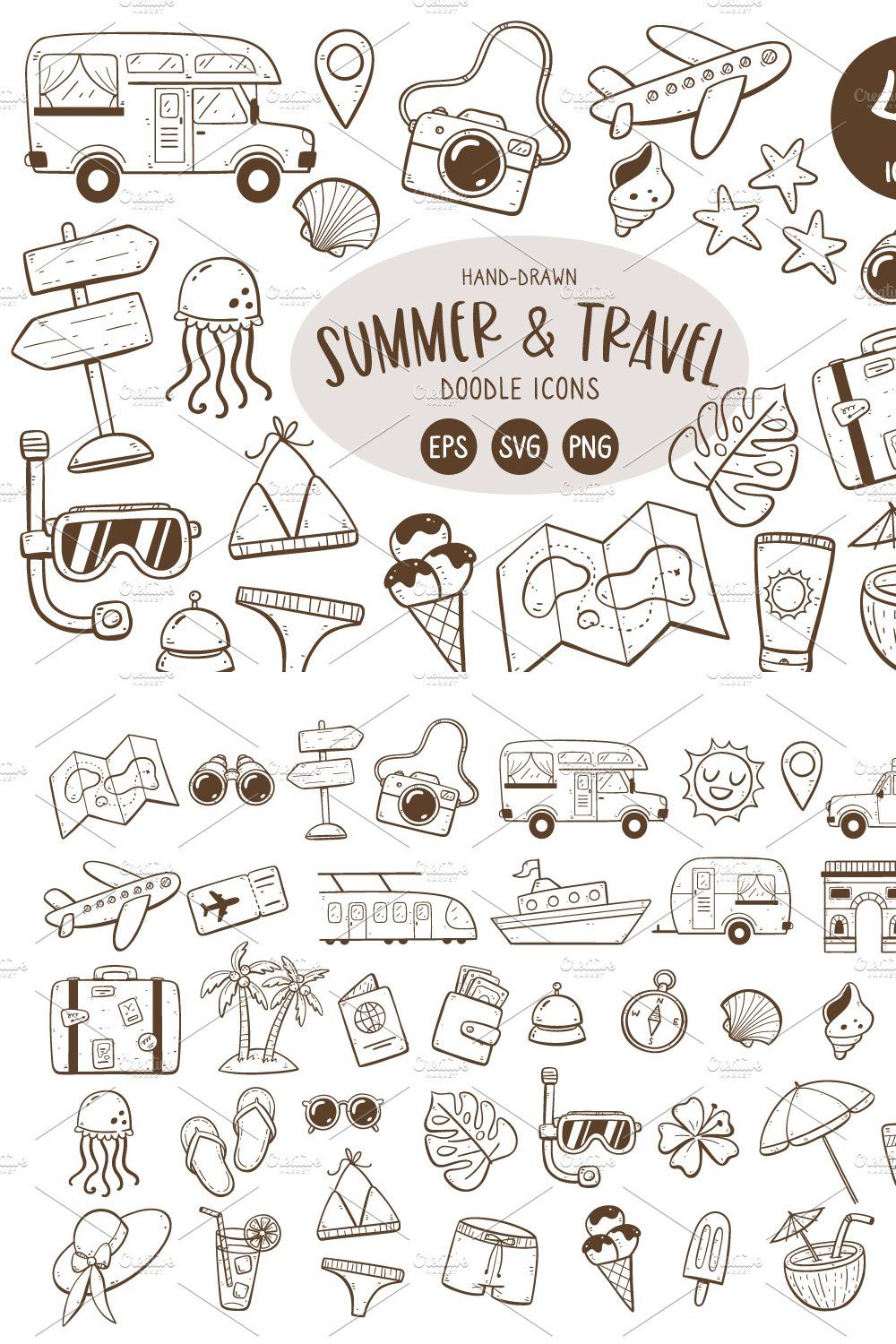 Doodle Summer Icon Set pinterest preview image.