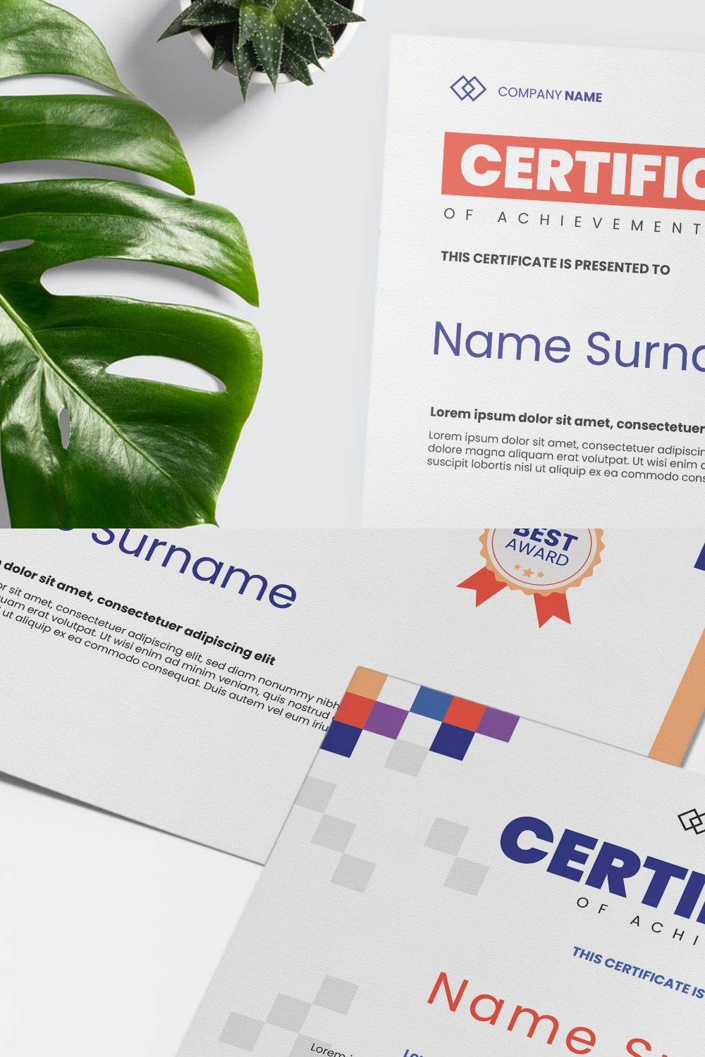 Double Version Certificate Template pinterest preview image.