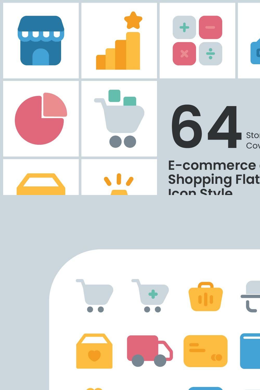 E-commerce and Shopping Flat Icon St pinterest preview image.