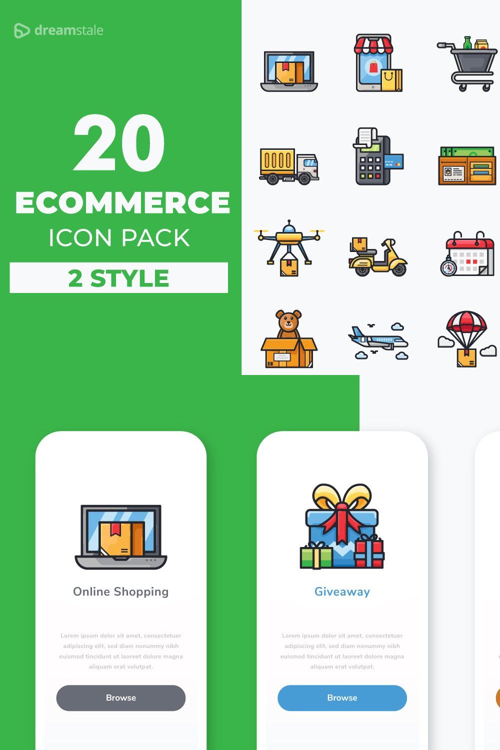 E-commerce icons pack pinterest preview image.