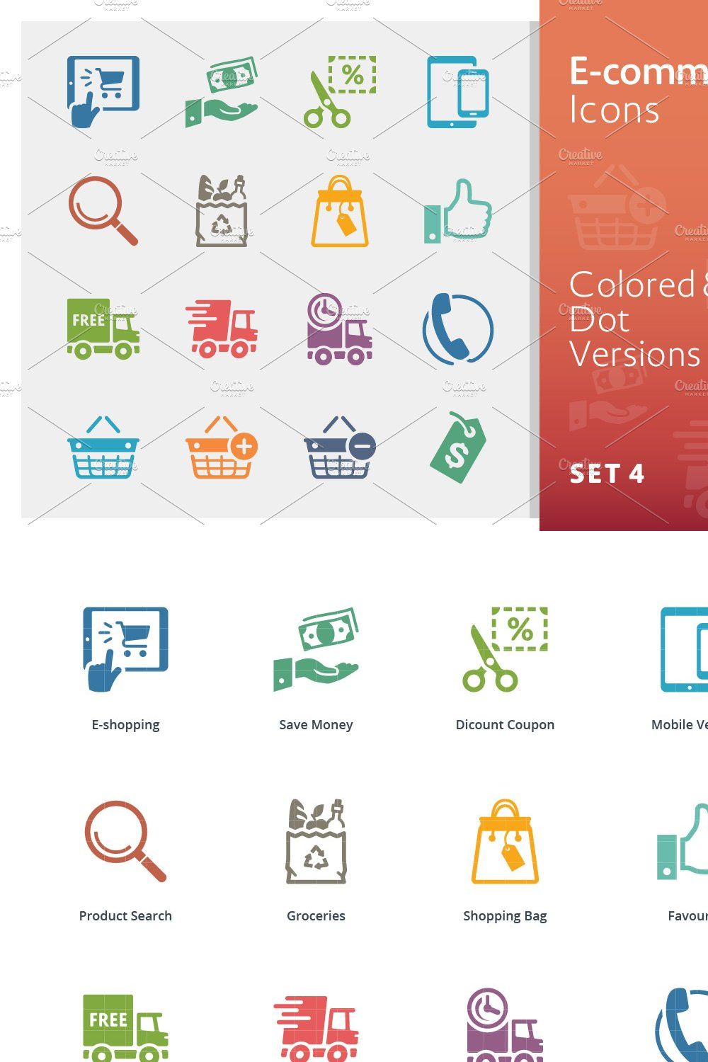 E-commerce Icons Set 4 | Colored pinterest preview image.